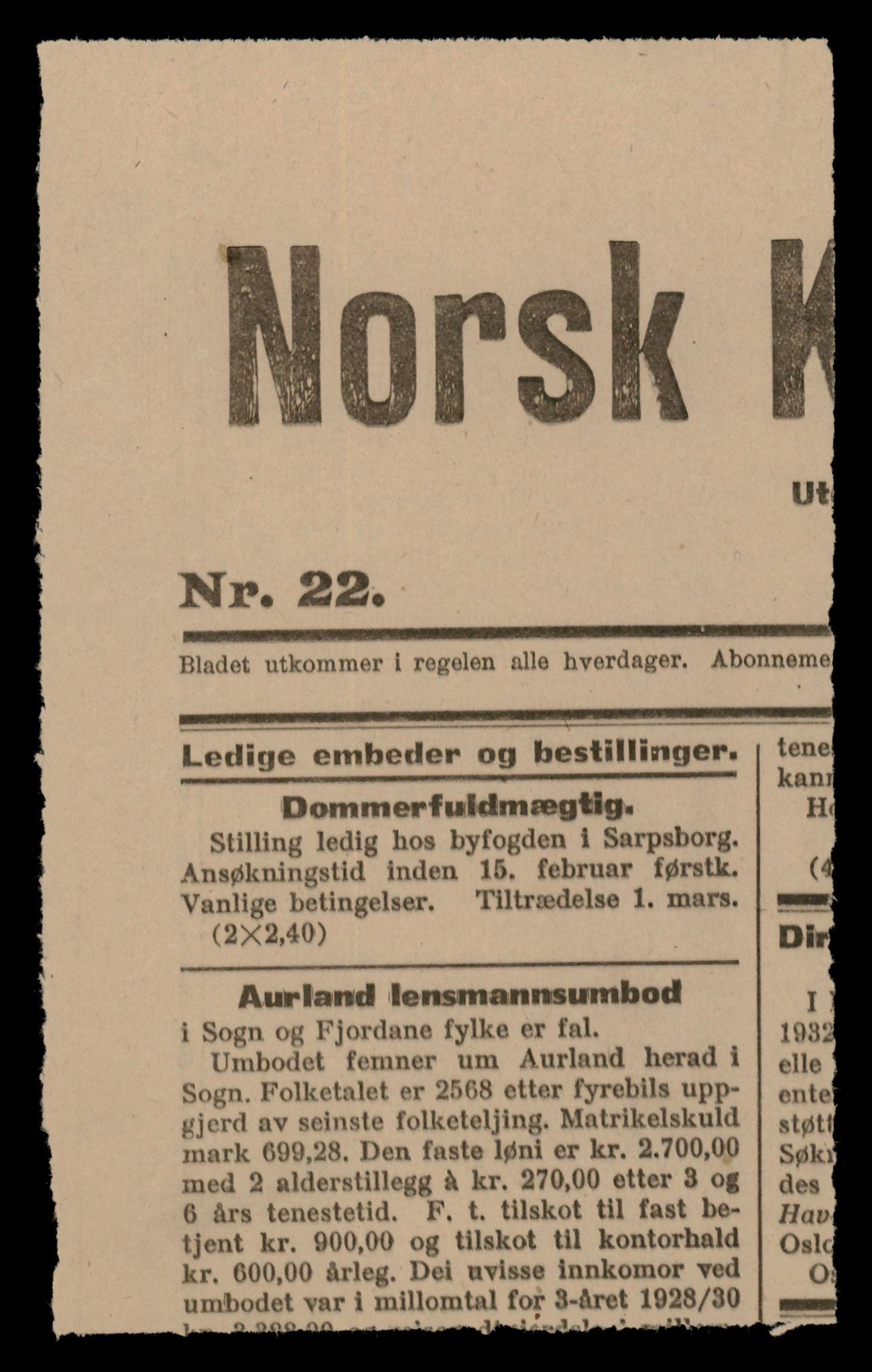Brønnøy sorenskriveri, SAT/A-4170/2/J/Jb/Jba/L0002: Bilag , 1930-1943, s. 1
