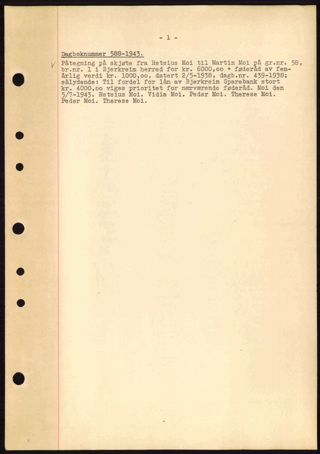 Dalane sorenskriveri, SAST/A-100309/02/G/Gb/L0046: Pantebok nr. A7, 1942-1943, Dagboknr: 588/1943