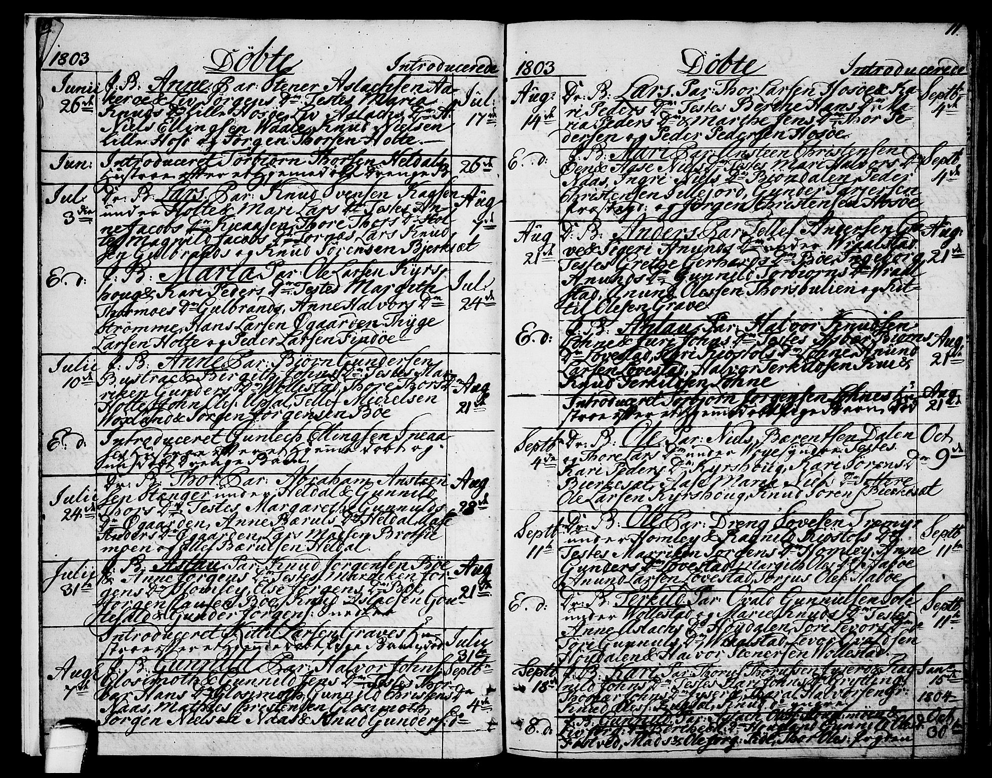 Drangedal kirkebøker, SAKO/A-258/F/Fa/L0004: Ministerialbok nr. 4, 1802-1814, s. 10-11