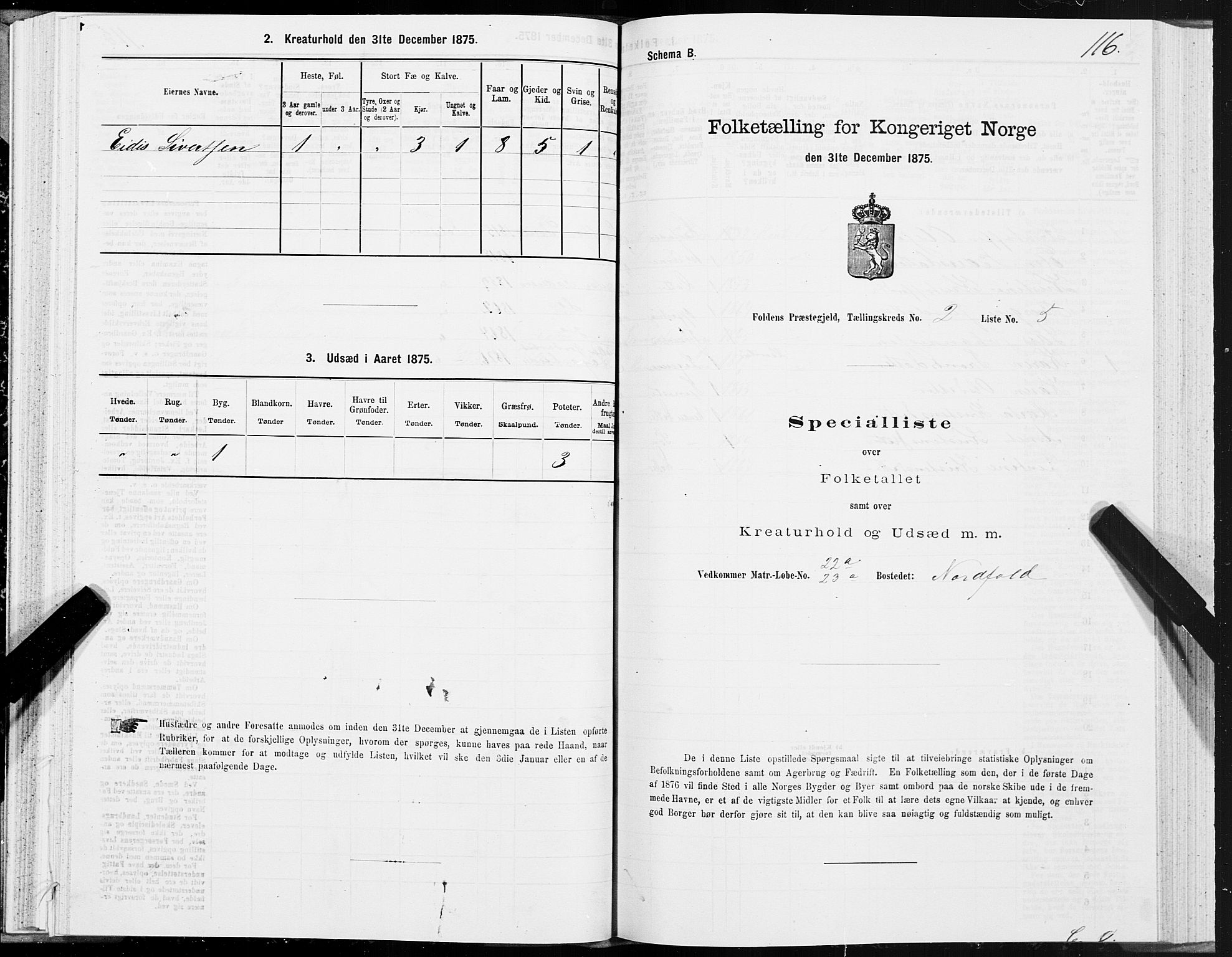 SAT, Folketelling 1875 for 1845P Folda prestegjeld, 1875, s. 1116