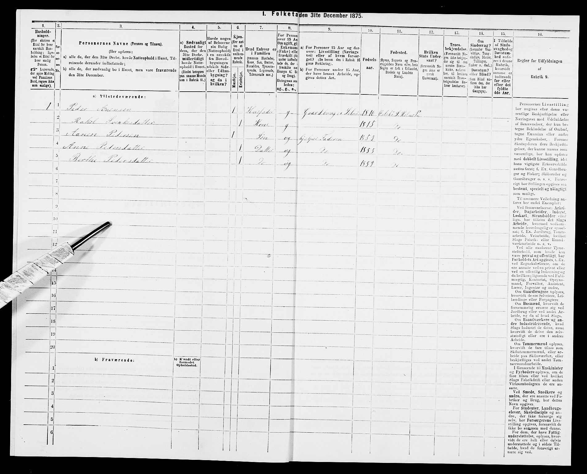 SAK, Folketelling 1875 for 1020P Holum prestegjeld, 1875, s. 869