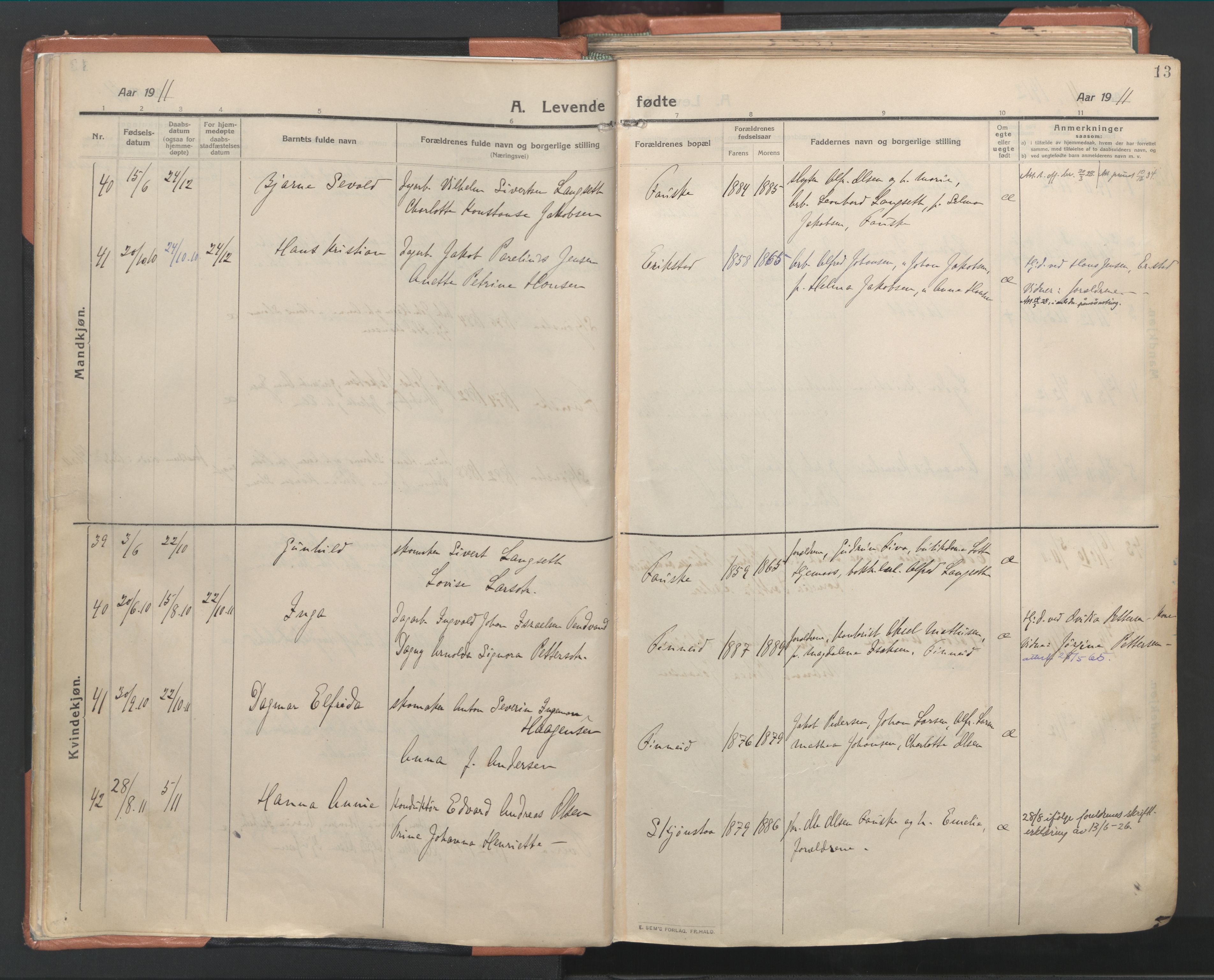 Ministerialprotokoller, klokkerbøker og fødselsregistre - Nordland, AV/SAT-A-1459/849/L0698: Ministerialbok nr. 849A09, 1911-1924, s. 13