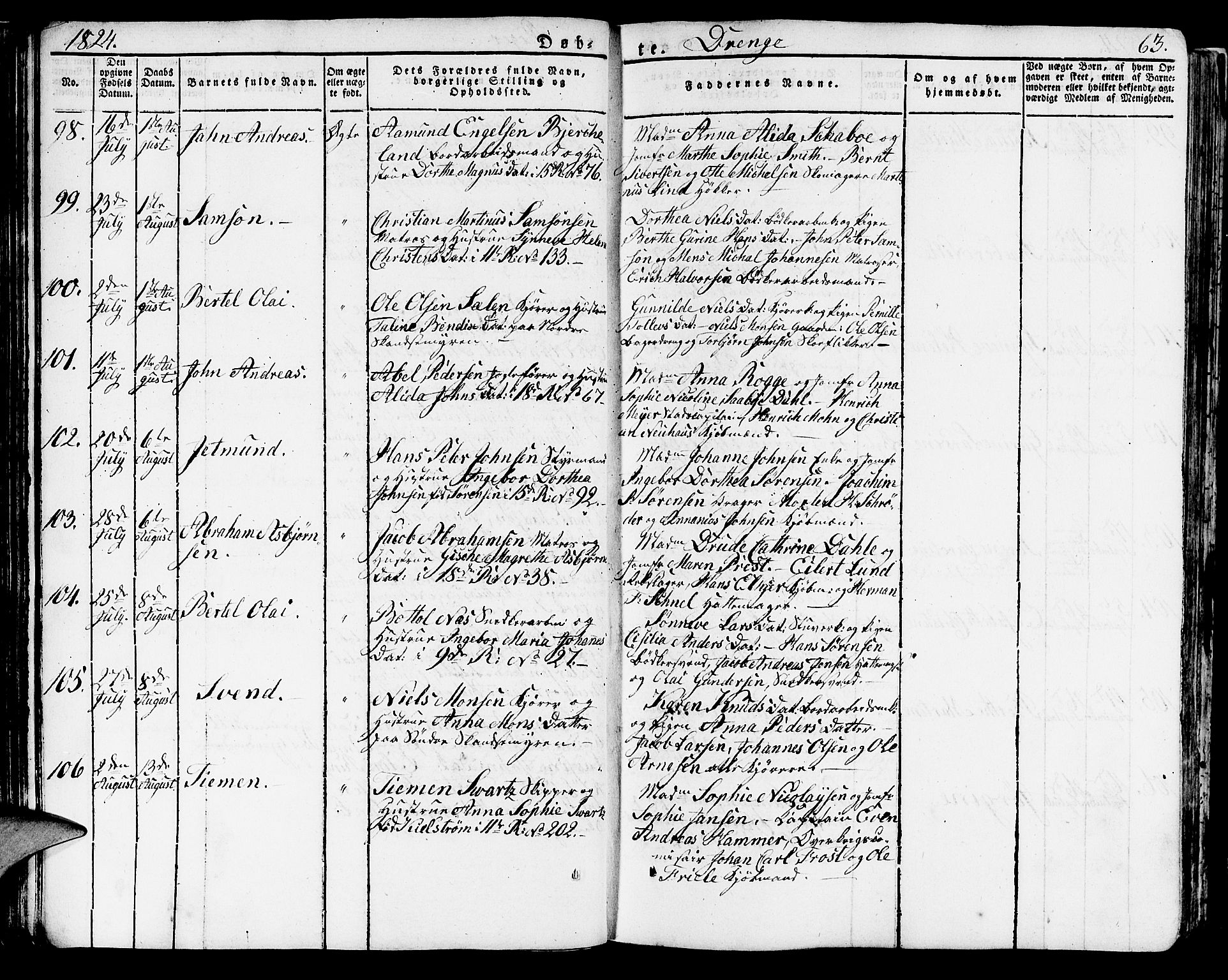 Domkirken sokneprestembete, AV/SAB-A-74801/H/Haa/L0012: Ministerialbok nr. A 12, 1821-1840, s. 63