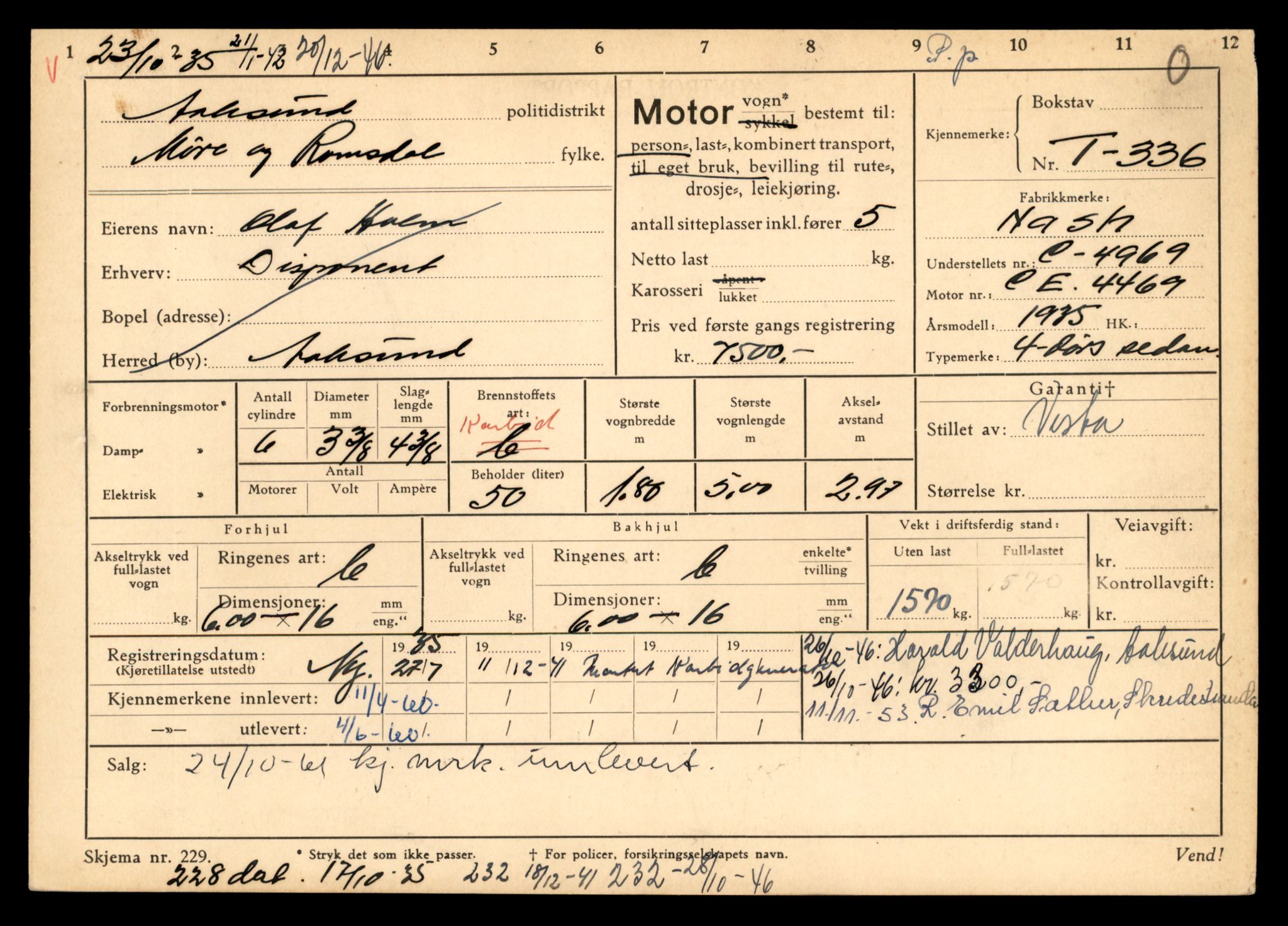 Møre og Romsdal vegkontor - Ålesund trafikkstasjon, AV/SAT-A-4099/F/Fe/L0003: Registreringskort for kjøretøy T 232 - T 340, 1927-1998, s. 2468