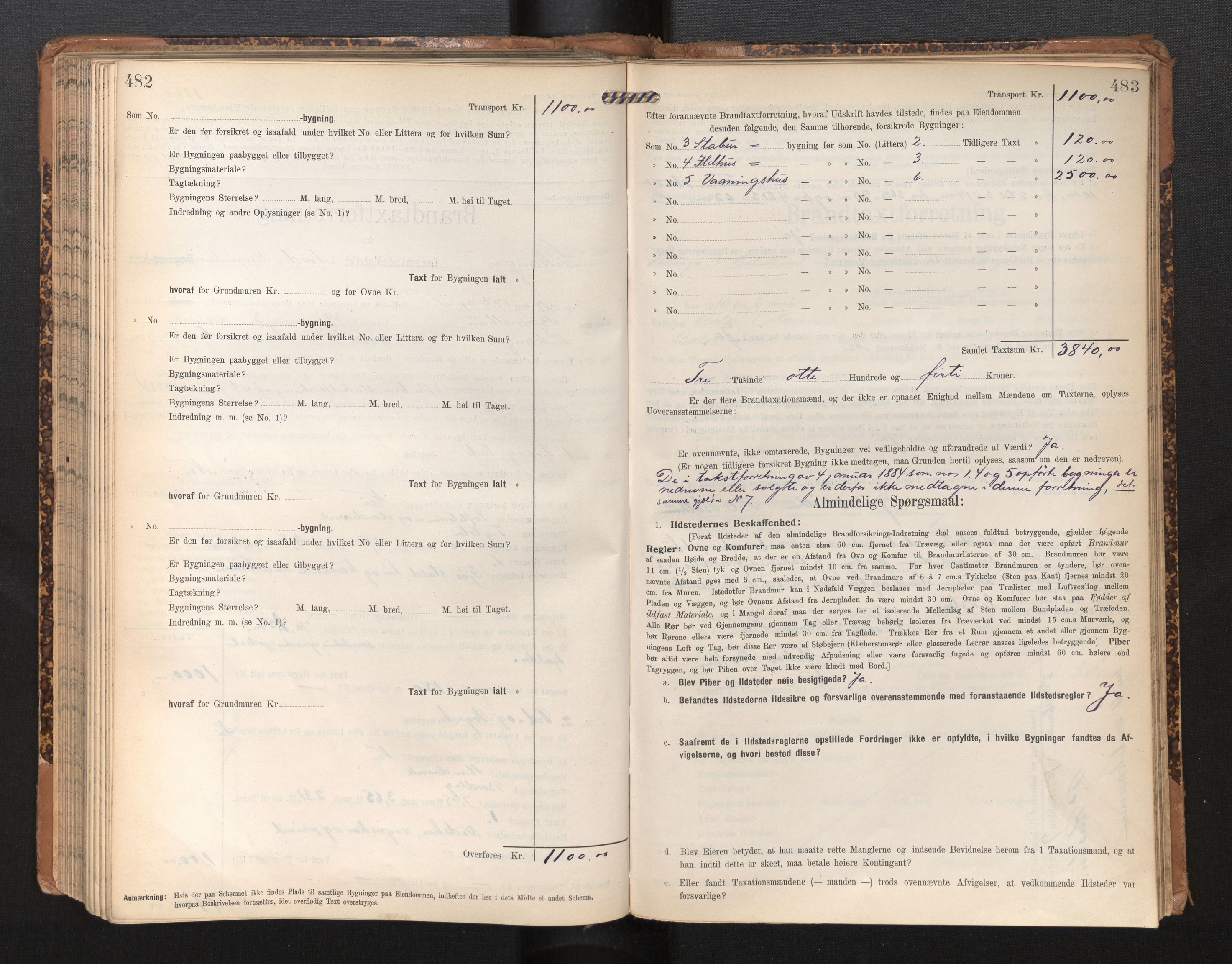Lensmannen i Leikanger, AV/SAB-A-29201/0012/L0005: Branntakstprotokoll, skjematakst, 1907-1917, s. 482-483