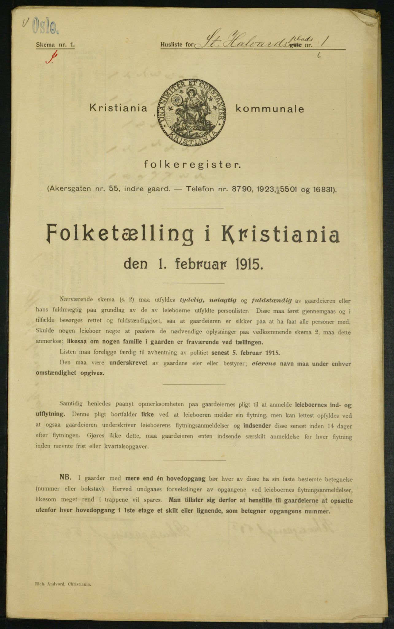 OBA, Kommunal folketelling 1.2.1915 for Kristiania, 1915, s. 87545