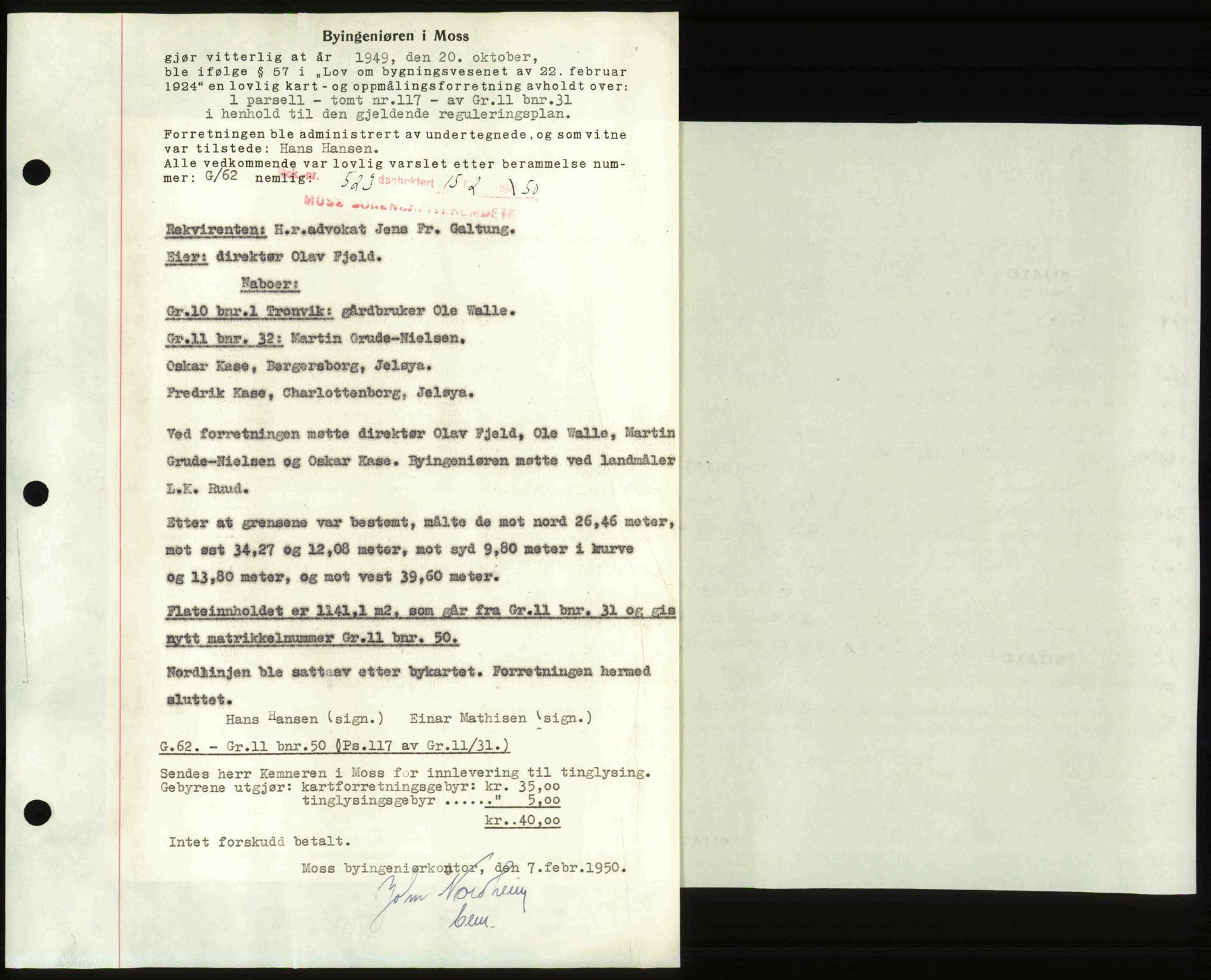 Moss sorenskriveri, SAO/A-10168: Pantebok nr. A25, 1950-1950, Dagboknr: 523/1950