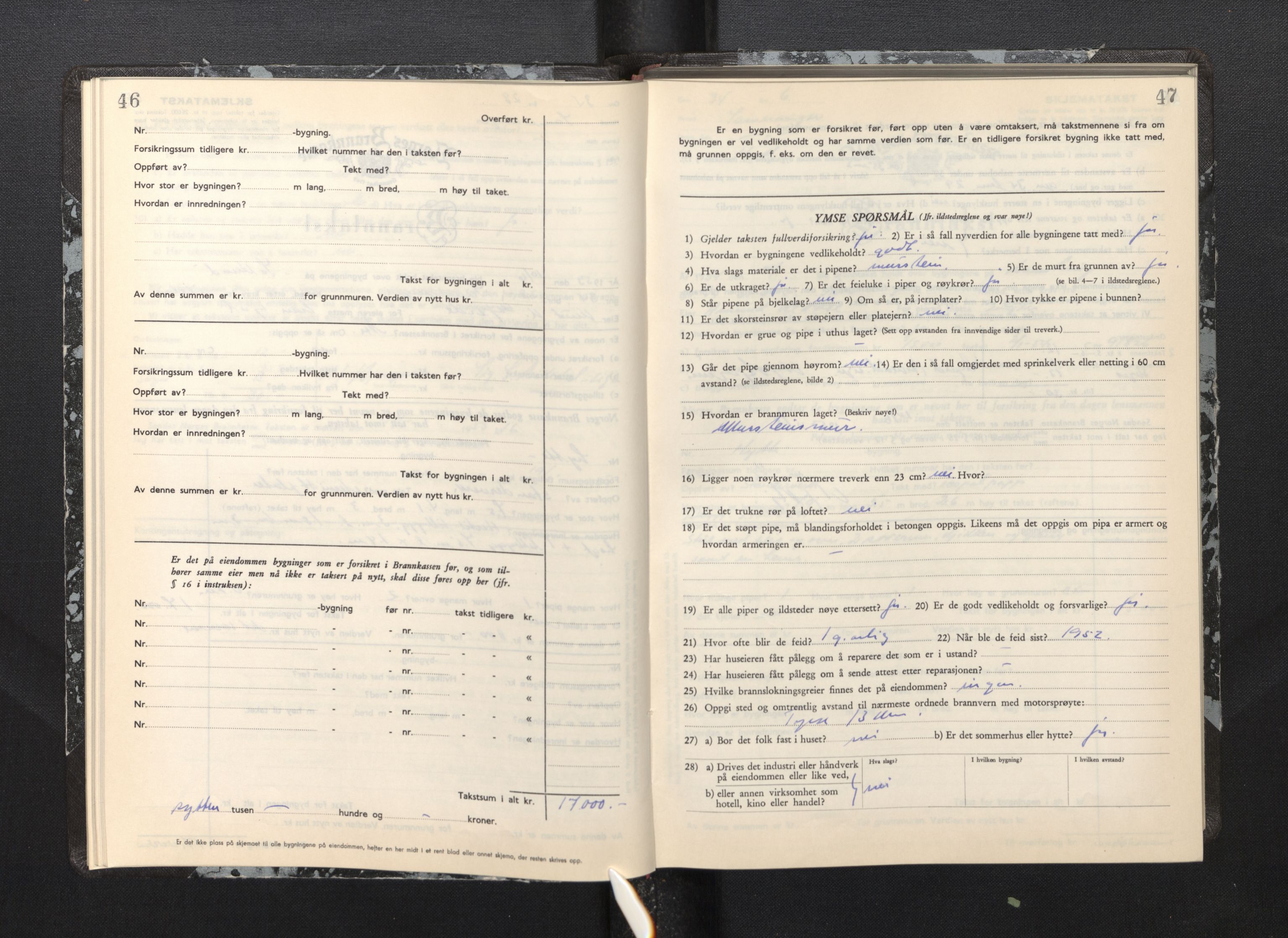 Lensmannen i Samnanger, AV/SAB-A-34601/0012/L0002: Branntakstprotokoll, skjematakst, 1951-1955, s. 46-47