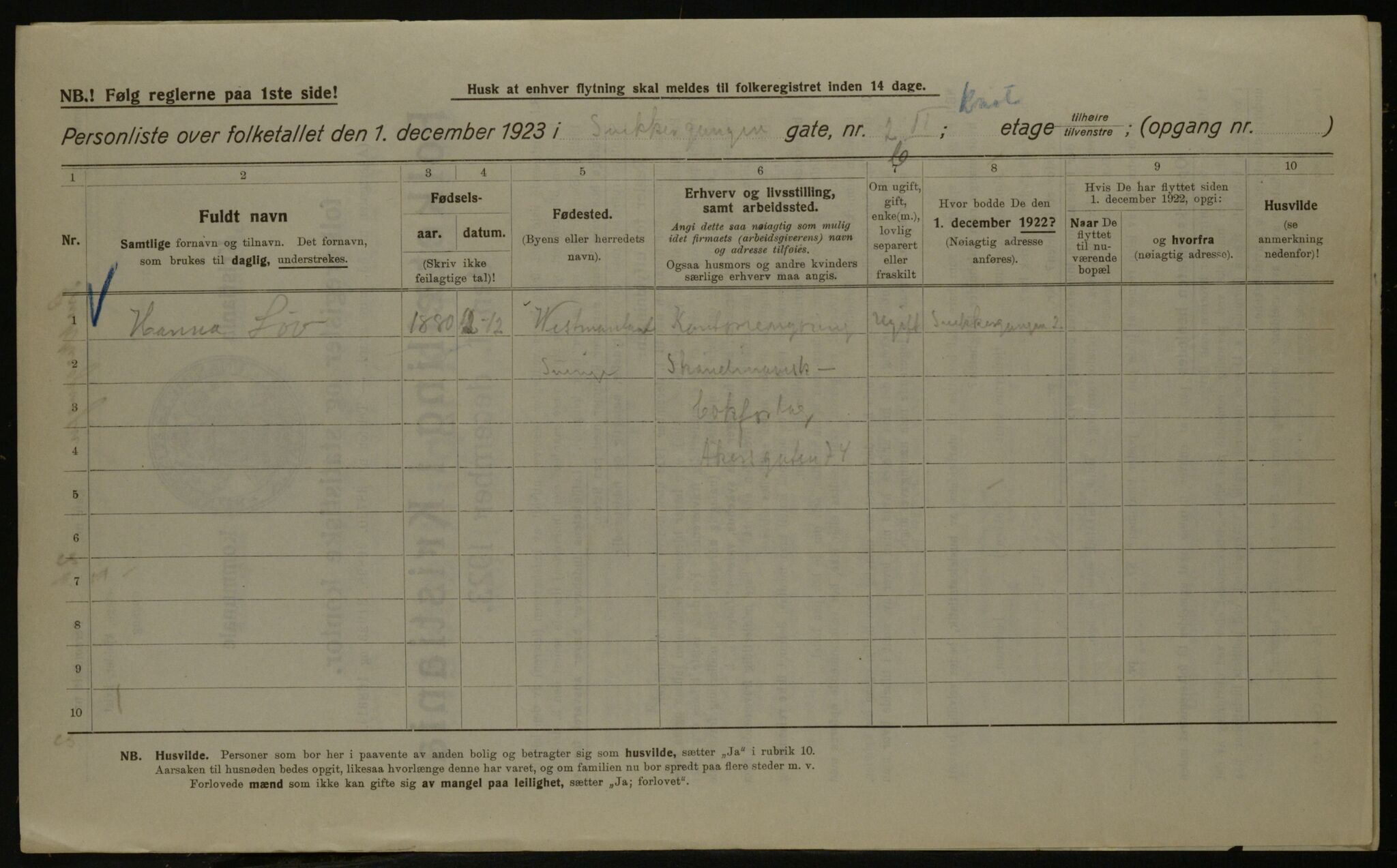 OBA, Kommunal folketelling 1.12.1923 for Kristiania, 1923, s. 108059