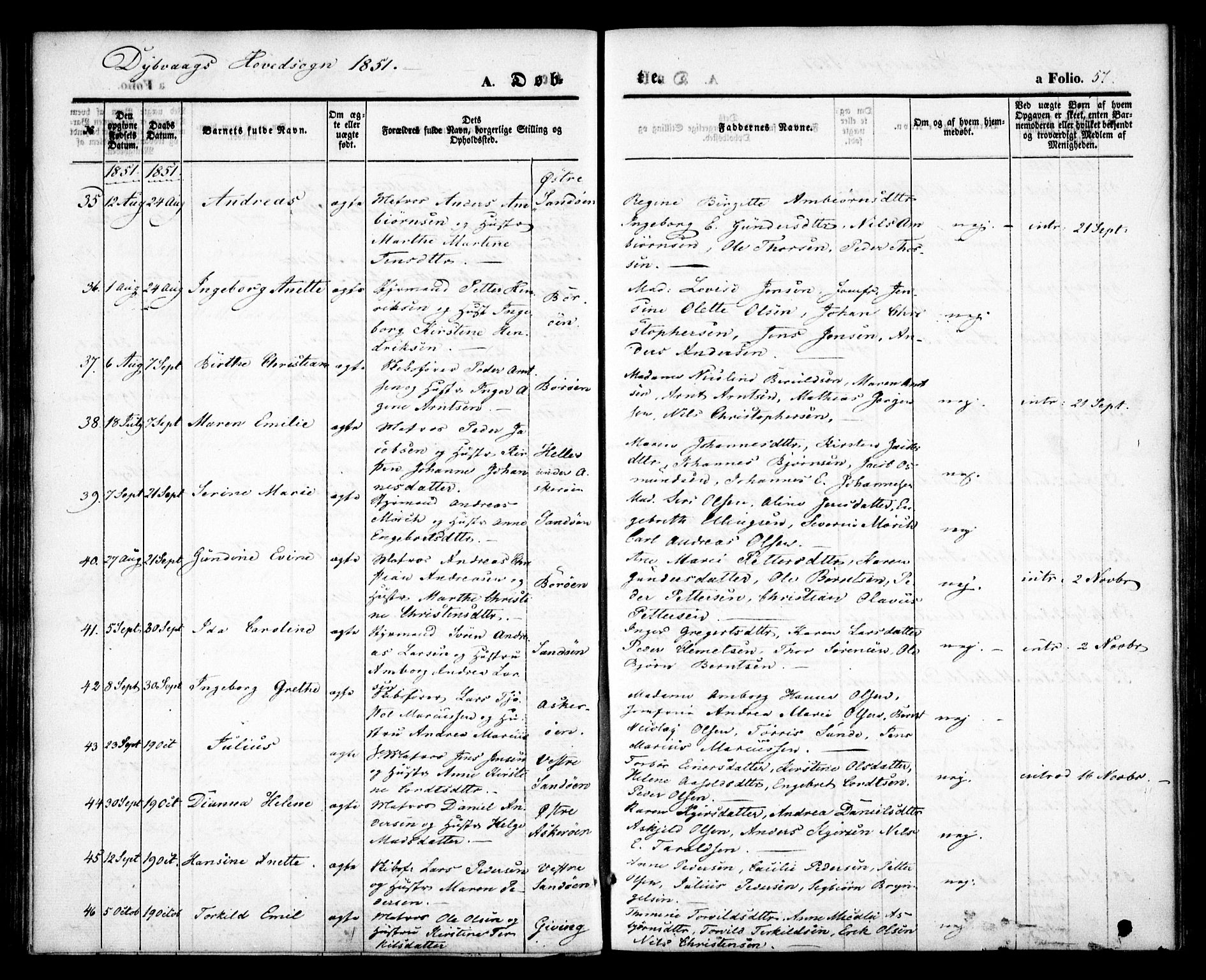 Dypvåg sokneprestkontor, AV/SAK-1111-0007/F/Fa/Faa/L0005: Ministerialbok nr. A 5, 1841-1854, s. 57