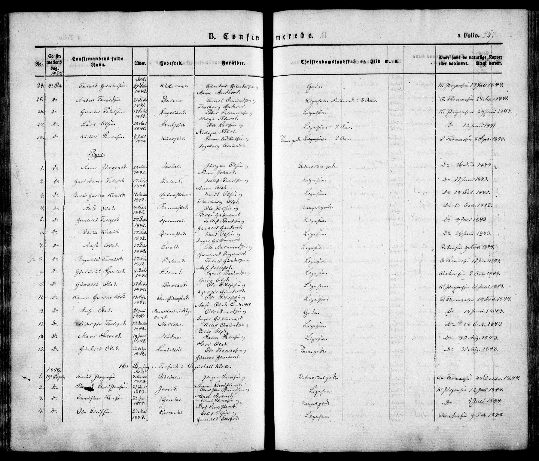 Evje sokneprestkontor, AV/SAK-1111-0008/F/Fa/Faa/L0005: Ministerialbok nr. A 5, 1843-1865, s. 257