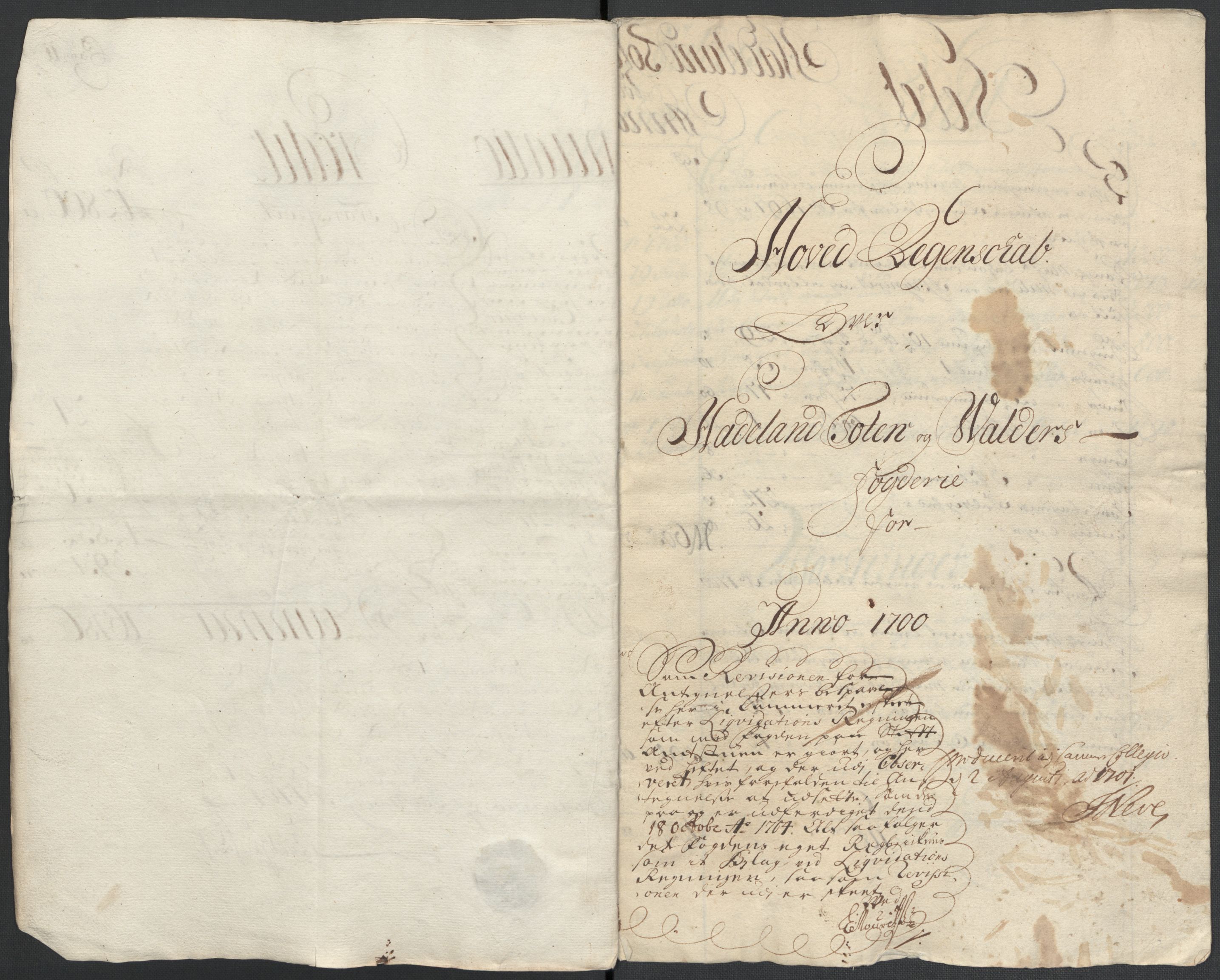 Rentekammeret inntil 1814, Reviderte regnskaper, Fogderegnskap, AV/RA-EA-4092/R18/L1298: Fogderegnskap Hadeland, Toten og Valdres, 1700, s. 9