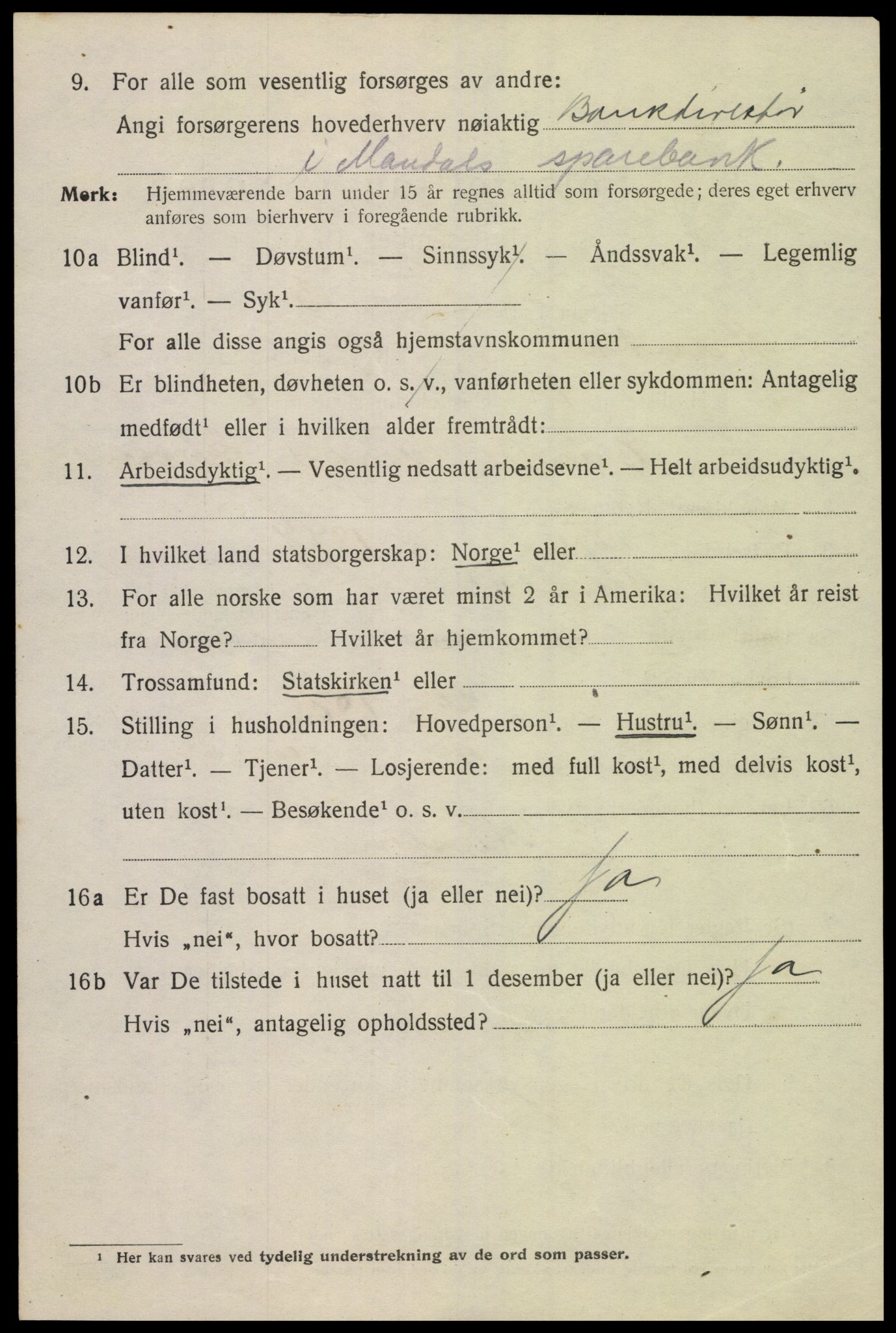 SAK, Folketelling 1920 for 1002 Mandal ladested, 1920, s. 5874