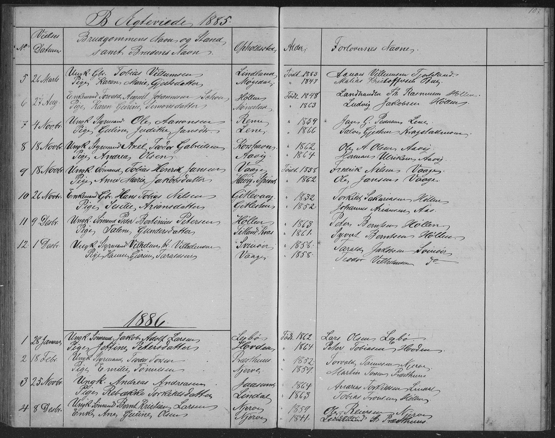 Sør-Audnedal sokneprestkontor, AV/SAK-1111-0039/F/Fb/Fba/L0003: Klokkerbok nr. B 3, 1879-1893, s. 107