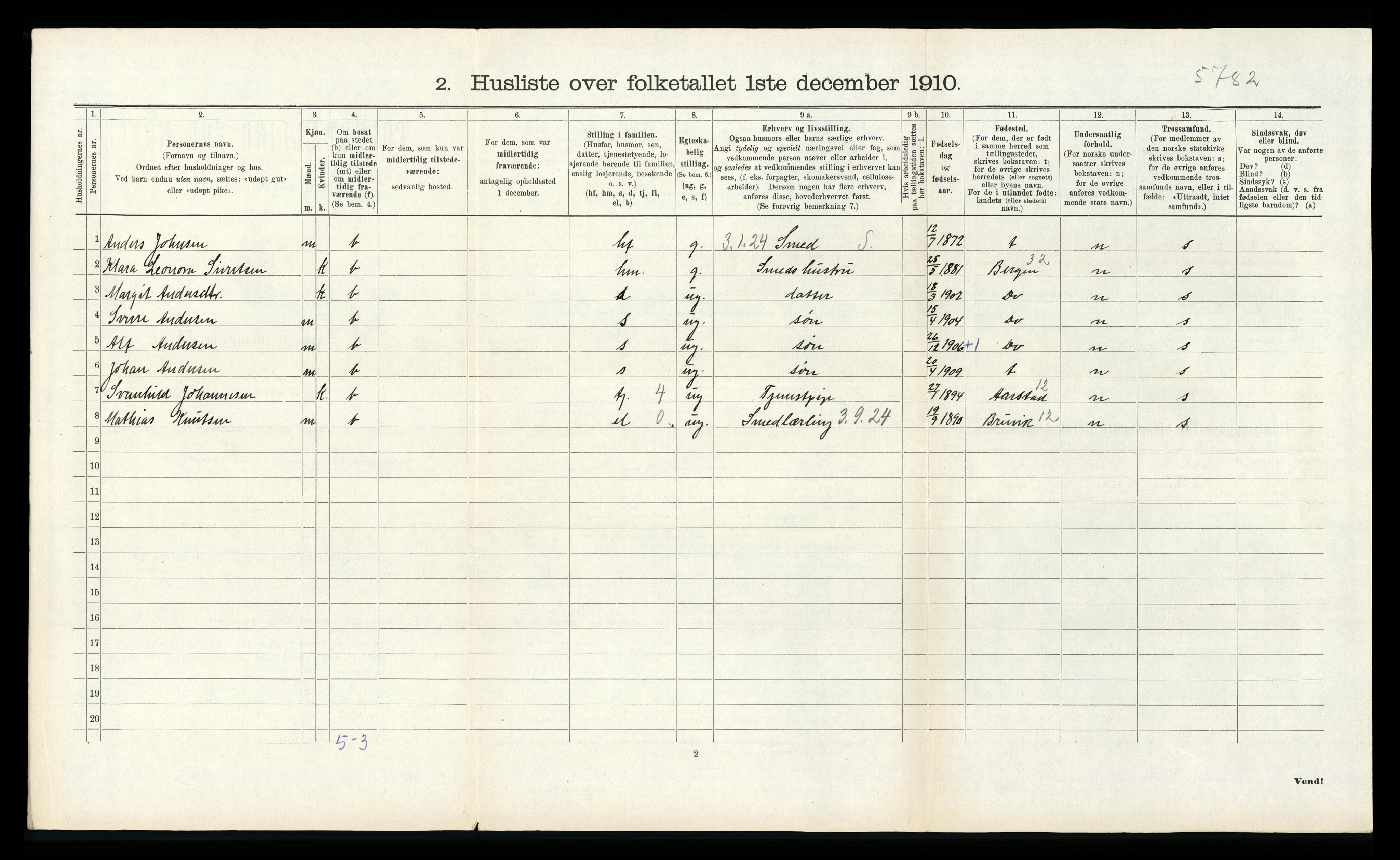 RA, Folketelling 1910 for 1250 Haus herred, 1910, s. 943