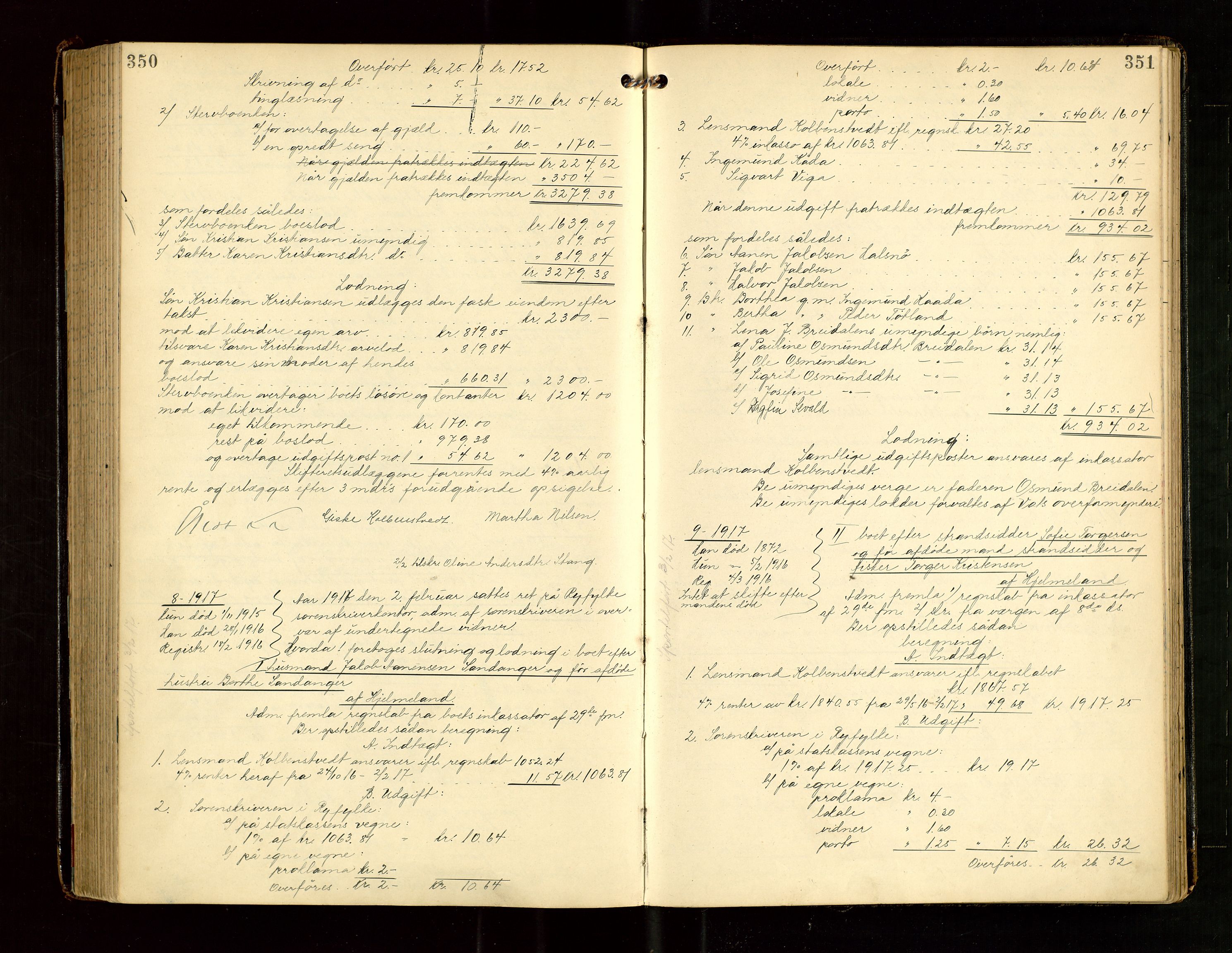 Ryfylke tingrett, AV/SAST-A-100055/001/IV/IVG/L0004: Skifteutlodningsprotokoll Med register, 1912-1918, s. 350-351