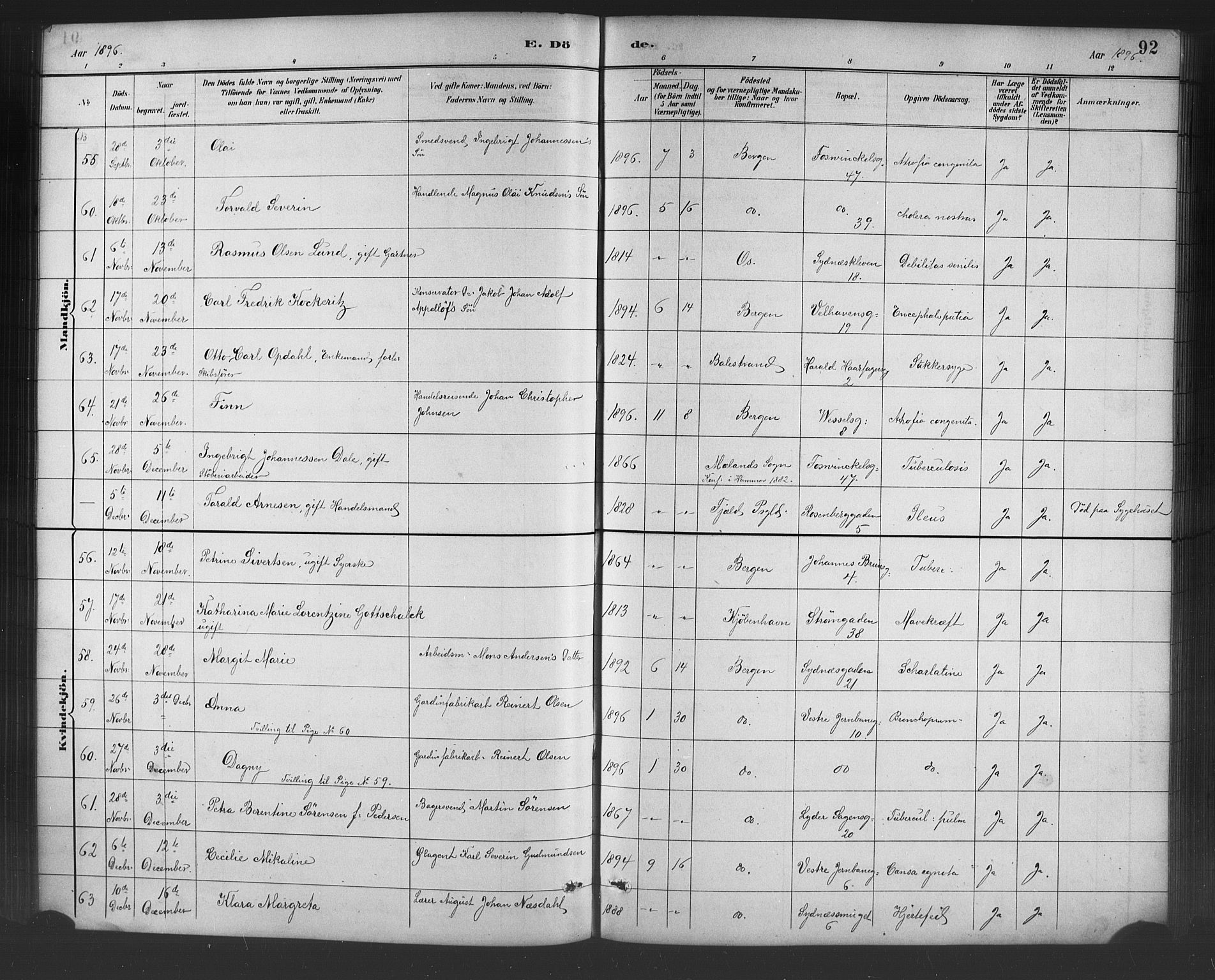 Johanneskirken sokneprestembete, AV/SAB-A-76001/H/Hab: Klokkerbok nr. D 1, 1885-1915, s. 92