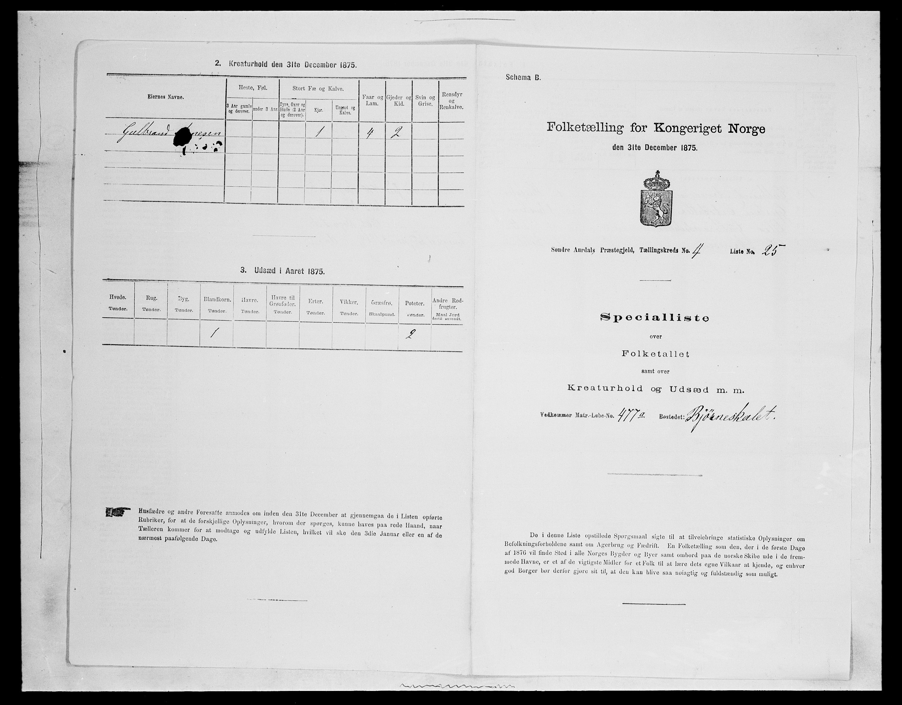 SAH, Folketelling 1875 for 0540P Sør-Aurdal prestegjeld, 1875, s. 728