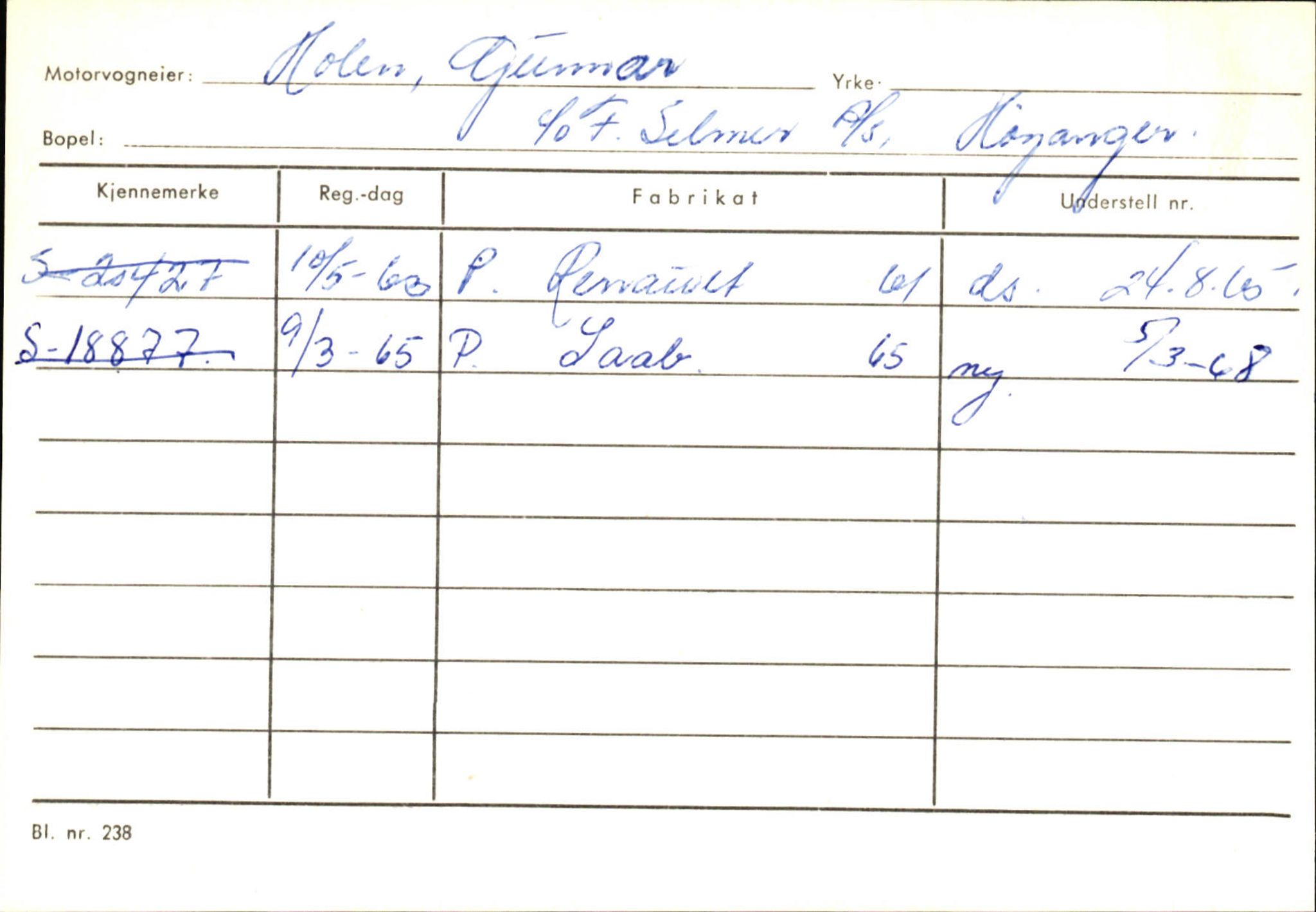 Statens vegvesen, Sogn og Fjordane vegkontor, SAB/A-5301/4/F/L0130: Eigarregister Eid T-Å. Høyanger A-O, 1945-1975, s. 1467