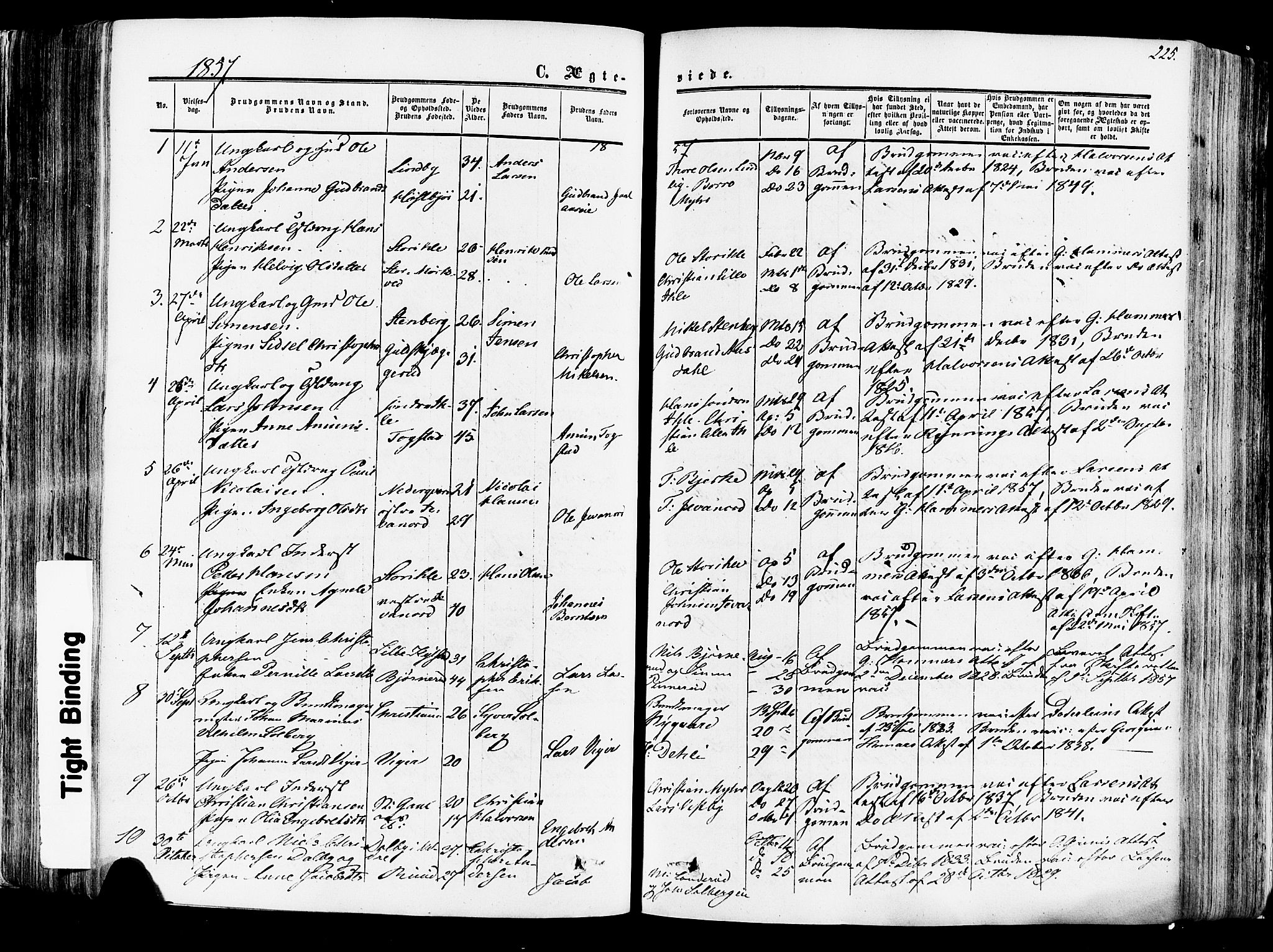 Vang prestekontor, Hedmark, AV/SAH-PREST-008/H/Ha/Haa/L0013: Ministerialbok nr. 13, 1855-1879, s. 225