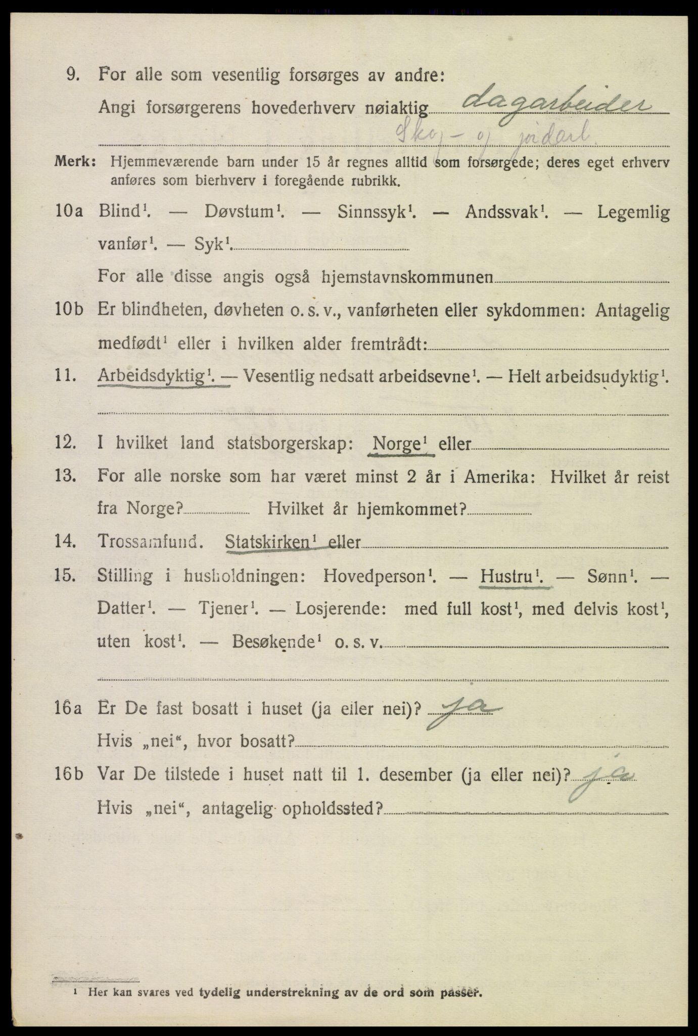 SAK, Folketelling 1920 for 0936 Hornnes herred, 1920, s. 2000