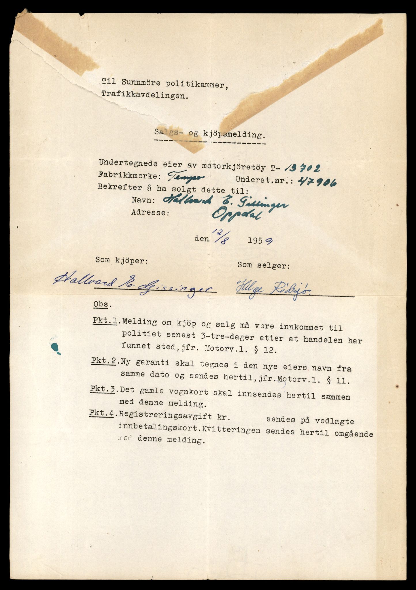 Møre og Romsdal vegkontor - Ålesund trafikkstasjon, AV/SAT-A-4099/F/Fe/L0040: Registreringskort for kjøretøy T 13531 - T 13709, 1927-1998, s. 2945