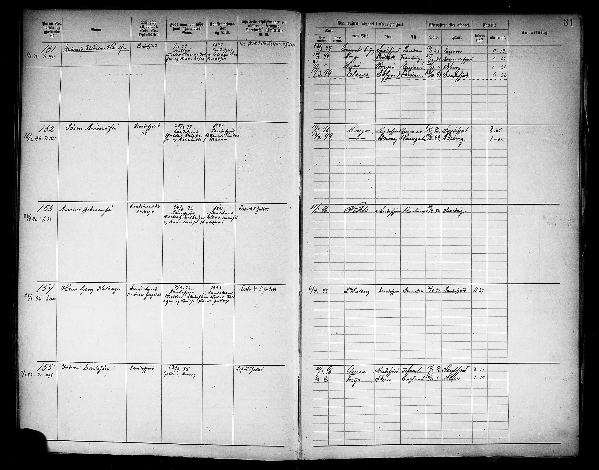 Sandefjord innrulleringskontor, AV/SAKO-A-788/F/Fa/L0005: Annotasjonsrulle, 1894-1911, s. 33