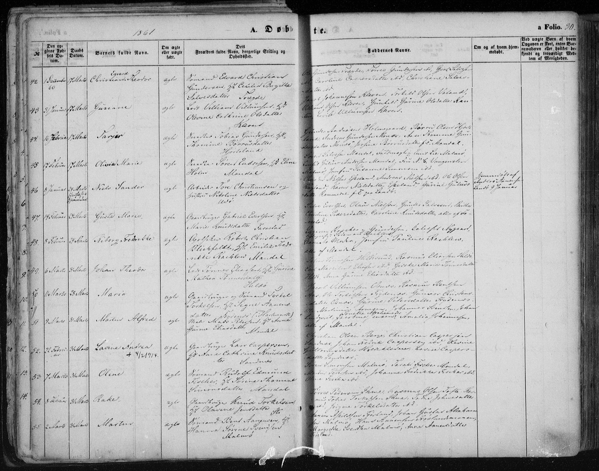 Mandal sokneprestkontor, SAK/1111-0030/F/Fa/Faa/L0014: Ministerialbok nr. A 14, 1859-1872, s. 30