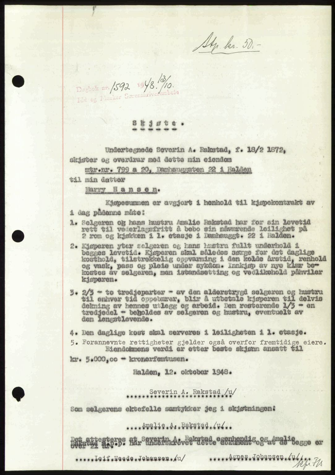 Idd og Marker sorenskriveri, SAO/A-10283/G/Gb/Gbb/L0011: Pantebok nr. A11, 1948-1949, Dagboknr: 1592/1948