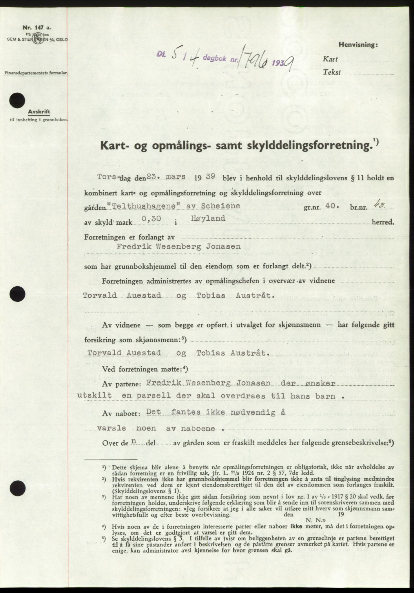 Jæren sorenskriveri, SAST/A-100310/03/G/Gba/L0074: Pantebok, 1939-1939, Dagboknr: 1796/1939