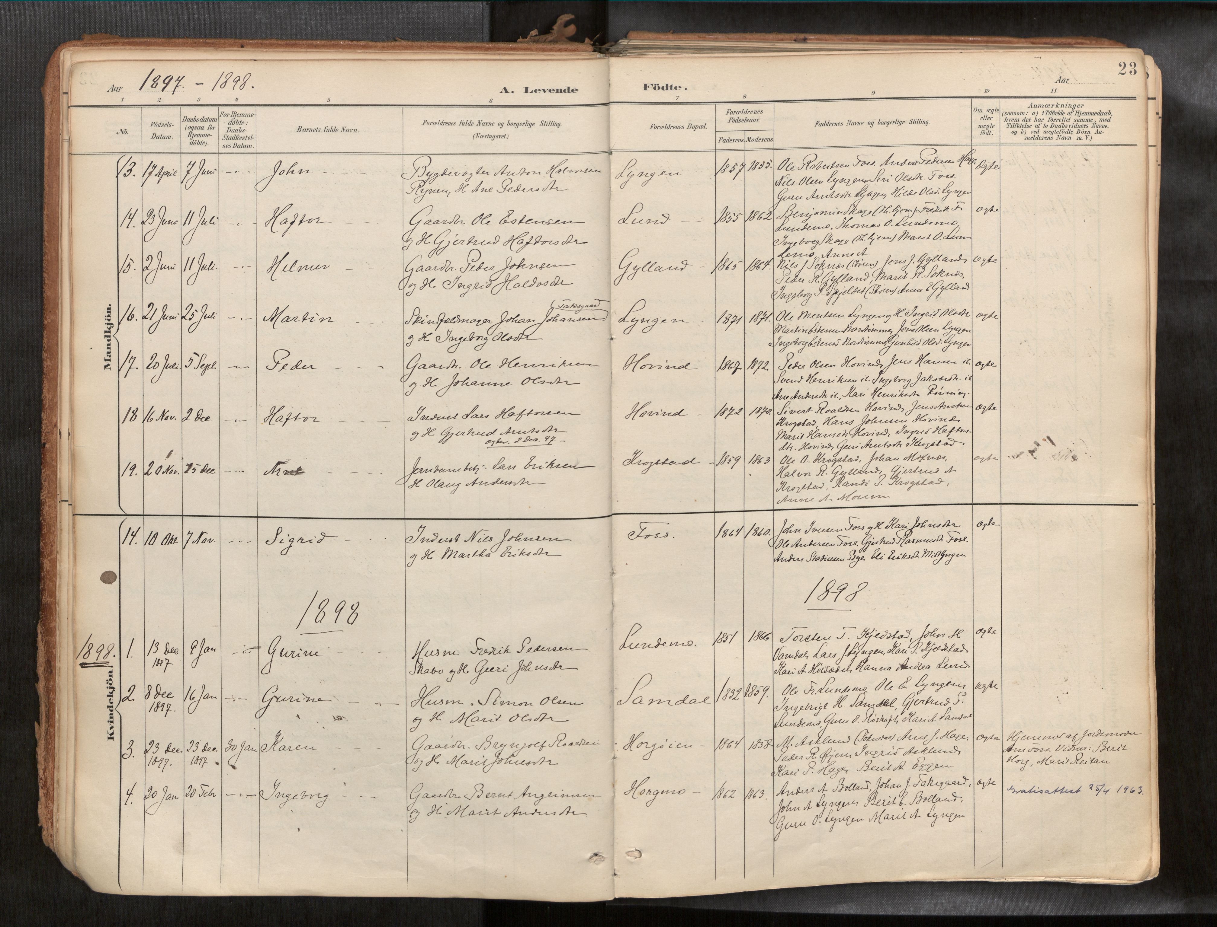 Ministerialprotokoller, klokkerbøker og fødselsregistre - Sør-Trøndelag, AV/SAT-A-1456/692/L1105b: Ministerialbok nr. 692A06, 1891-1934, s. 23
