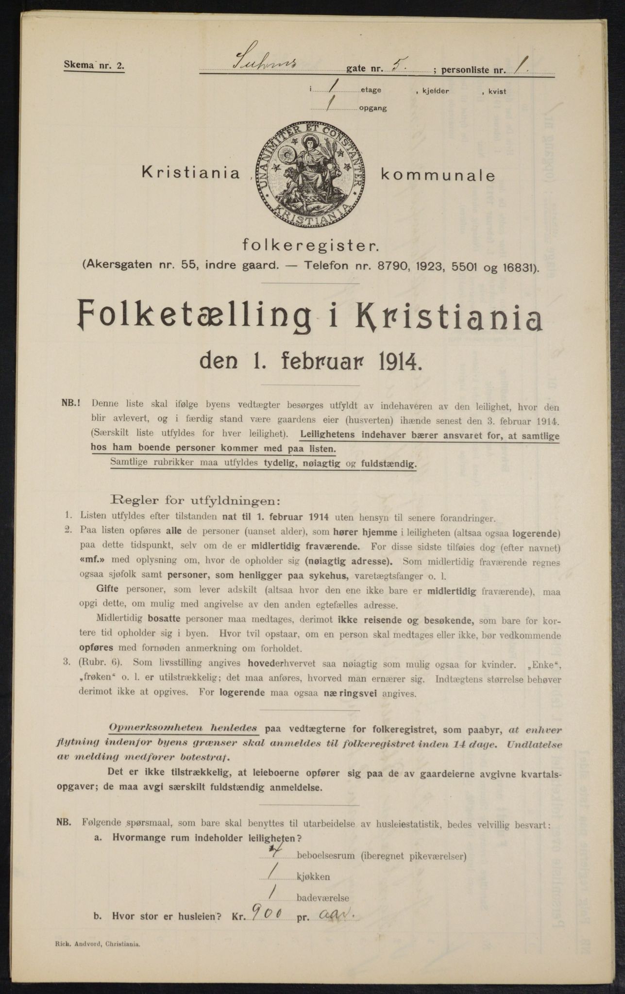 OBA, Kommunal folketelling 1.2.1914 for Kristiania, 1914, s. 105299