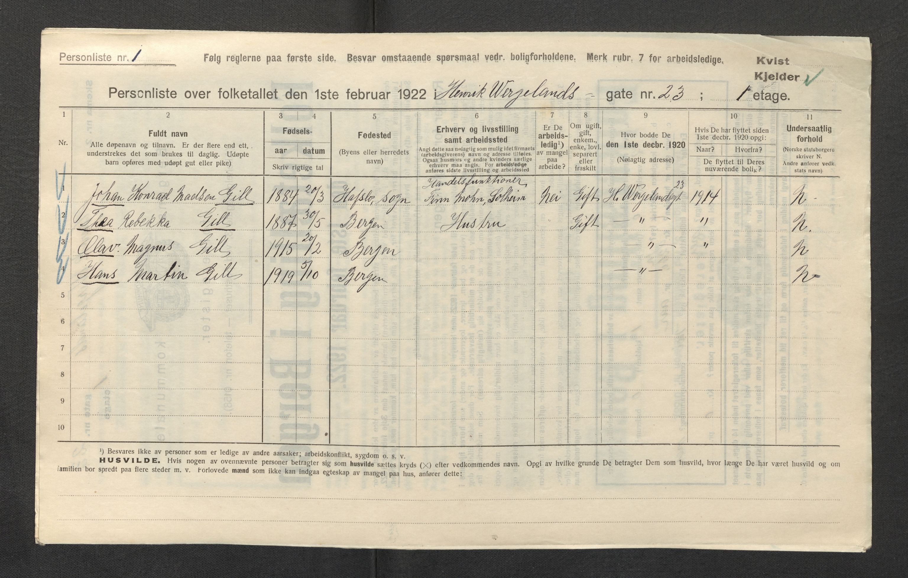 SAB, Kommunal folketelling 1922 for Bergen kjøpstad, 1922, s. 14772