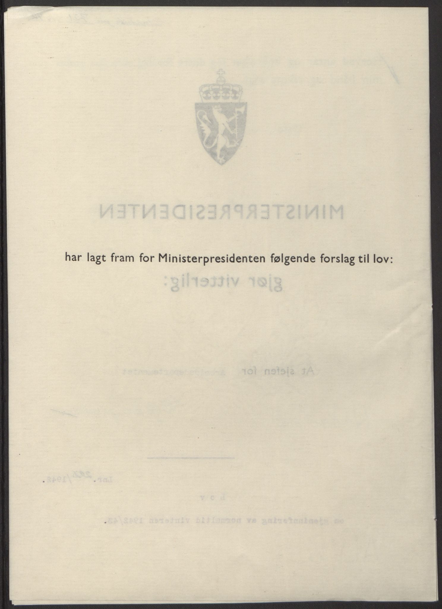NS-administrasjonen 1940-1945 (Statsrådsekretariatet, de kommisariske statsråder mm), AV/RA-S-4279/D/Db/L0098: Lover II, 1942, s. 431