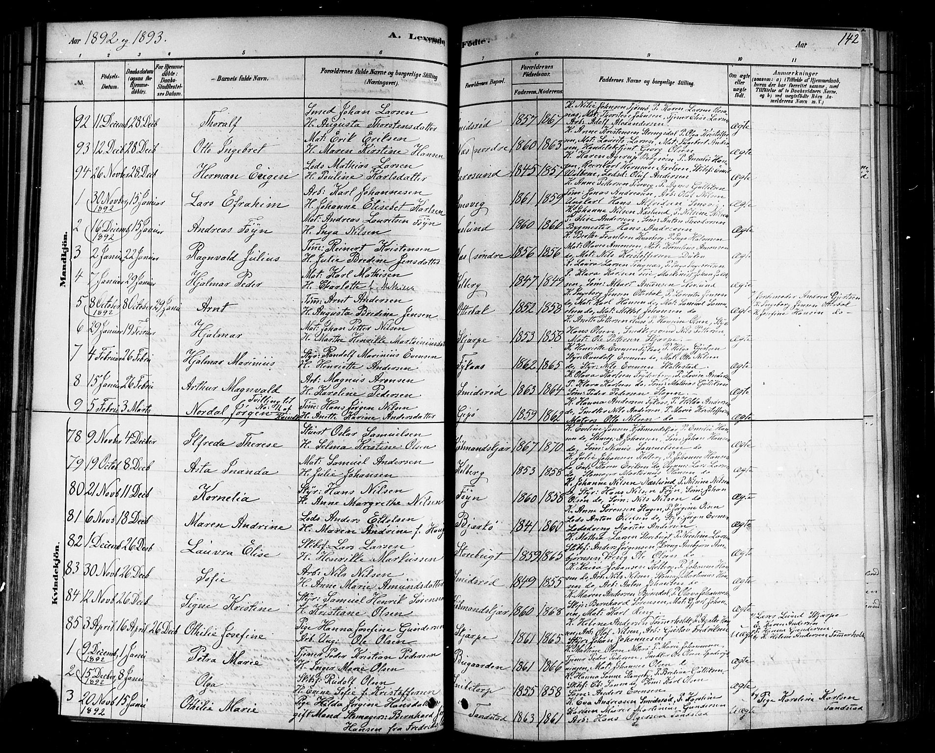 Nøtterøy kirkebøker, AV/SAKO-A-354/F/Fa/L0008: Ministerialbok nr. I 8, 1878-1893, s. 142