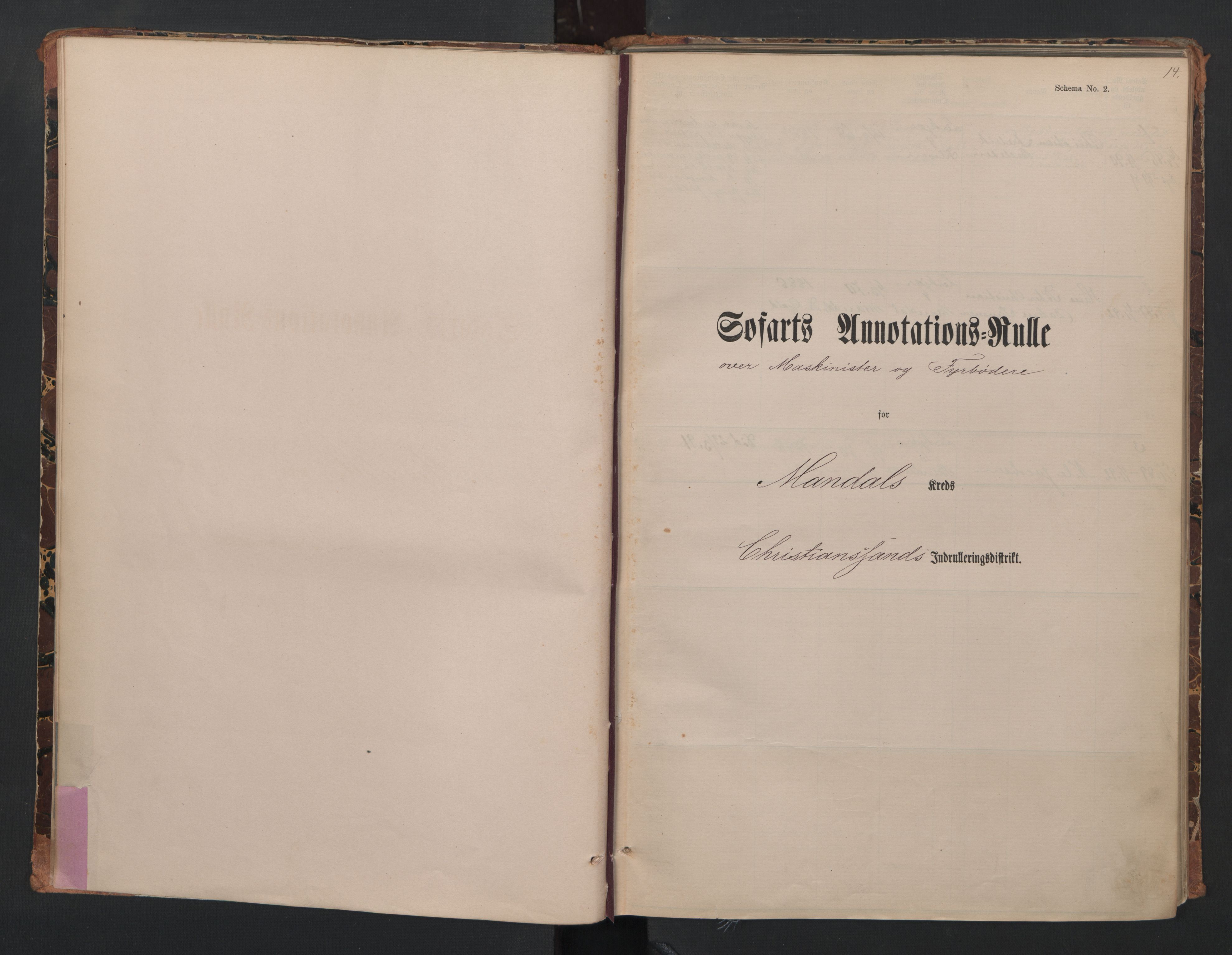 Mandal mønstringskrets, SAK/2031-0016/F/Fa/L0008: Annotasjonsrulle nr 1-3, hovedrulle nr 1-122, maskinister og fyrbøtere, med register, Y-18, 1883-1948, s. 14