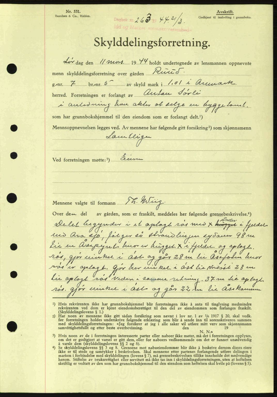 Idd og Marker sorenskriveri, AV/SAO-A-10283/G/Gb/Gbb/L0006: Pantebok nr. A6, 1943-1944, Dagboknr: 263/1944