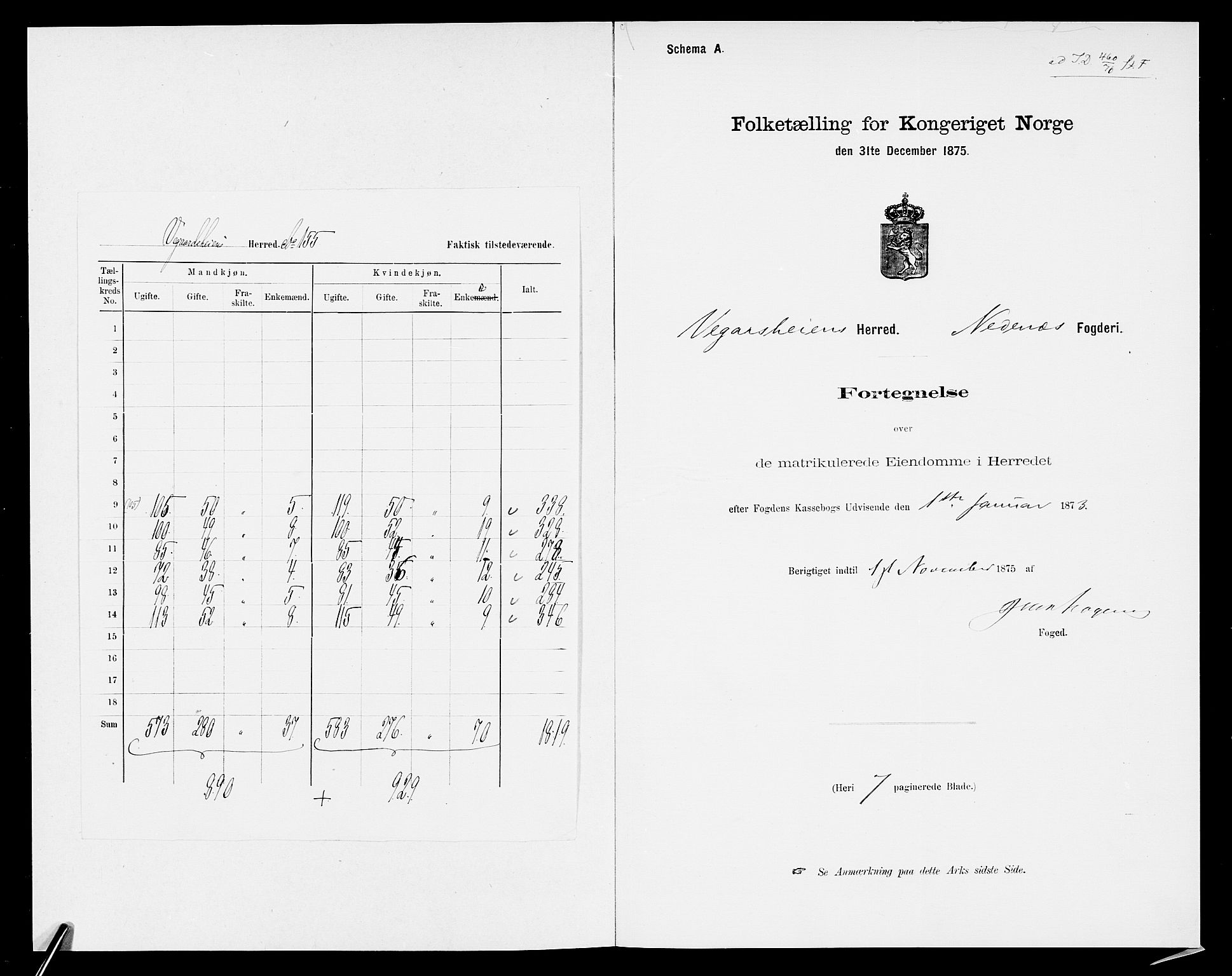 SAK, Folketelling 1875 for 0911P Gjerstad prestegjeld, 1875, s. 901