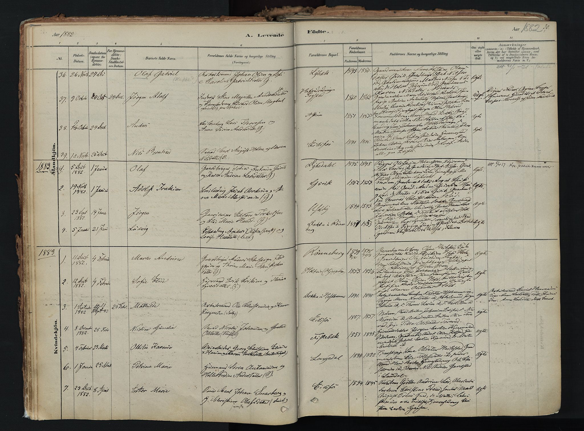 Hof kirkebøker, AV/SAKO-A-64/F/Fa/L0007: Ministerialbok nr. I 7, 1878-1940, s. 20