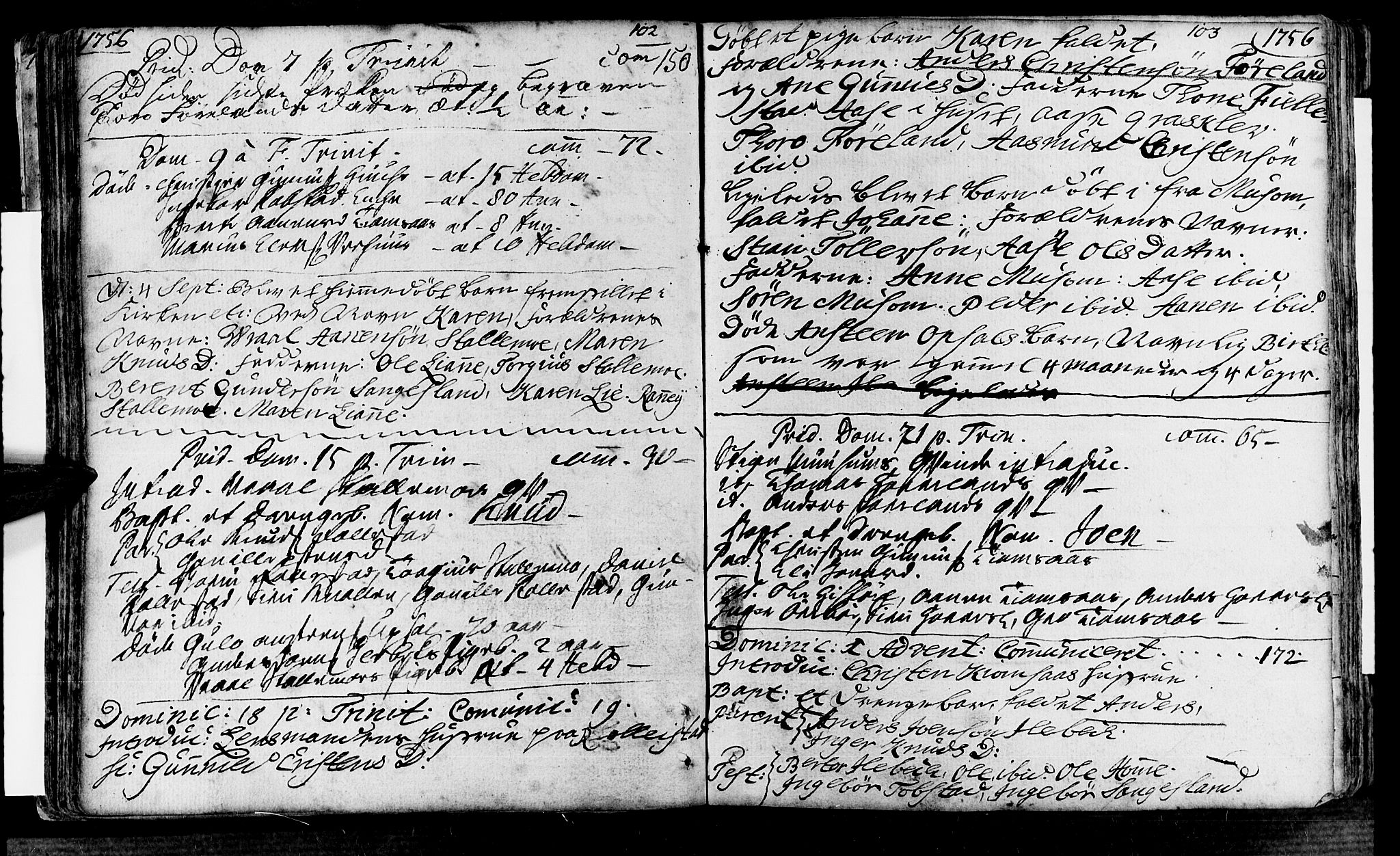 Vennesla sokneprestkontor, SAK/1111-0045/Fa/Fac/L0001: Ministerialbok nr. A 1, 1743-1784, s. 102-103