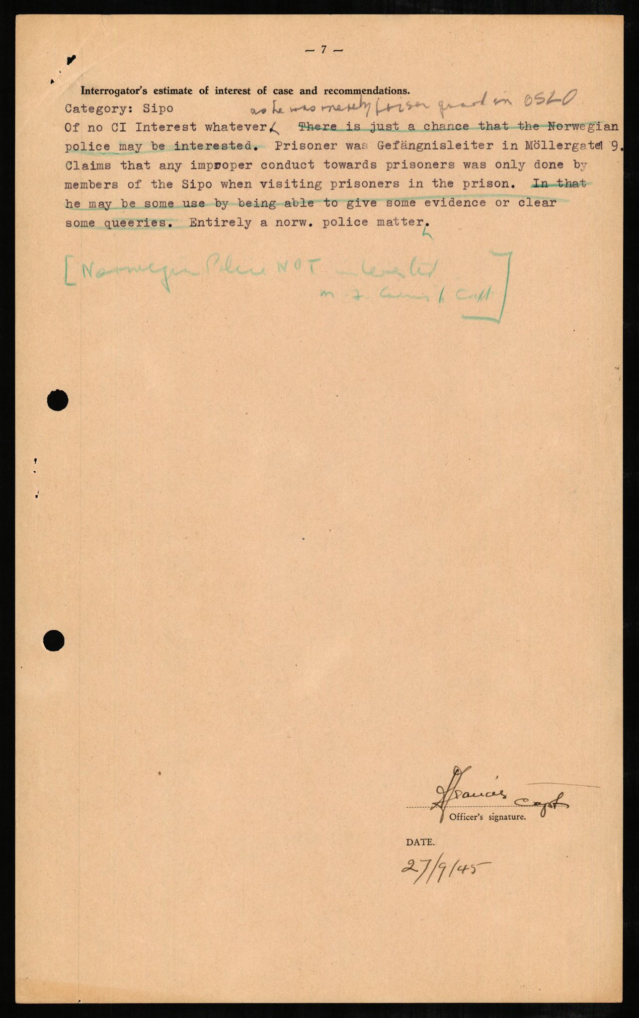 Forsvaret, Forsvarets overkommando II, RA/RAFA-3915/D/Db/L0004: CI Questionaires. Tyske okkupasjonsstyrker i Norge. Tyskere., 1945-1946, s. 101