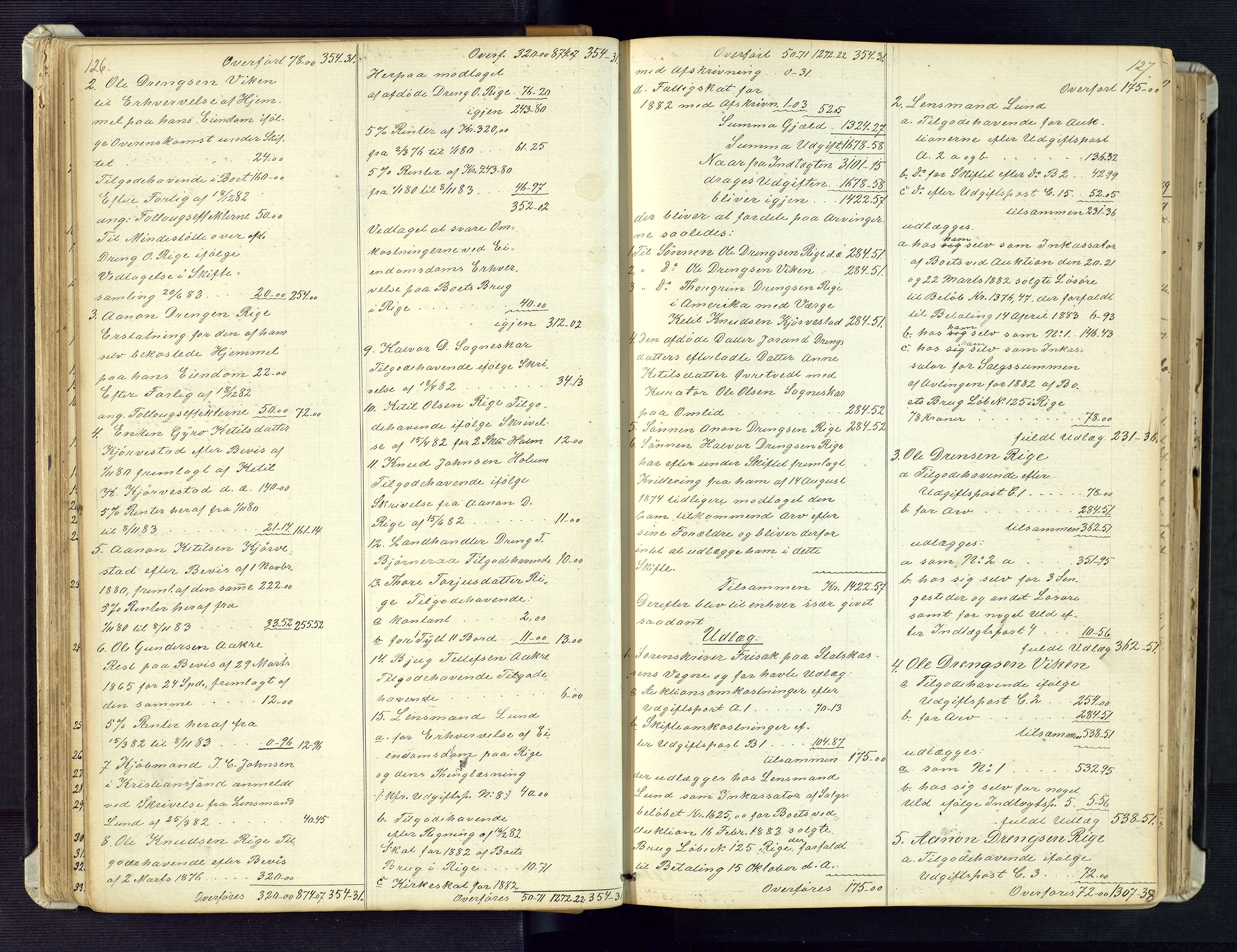 Setesdal sorenskriveri, SAK/1221-0011/H/Hc/L0048: Skifteutlodningsprotokoll nr 2, 1880-1901, s. 126-127
