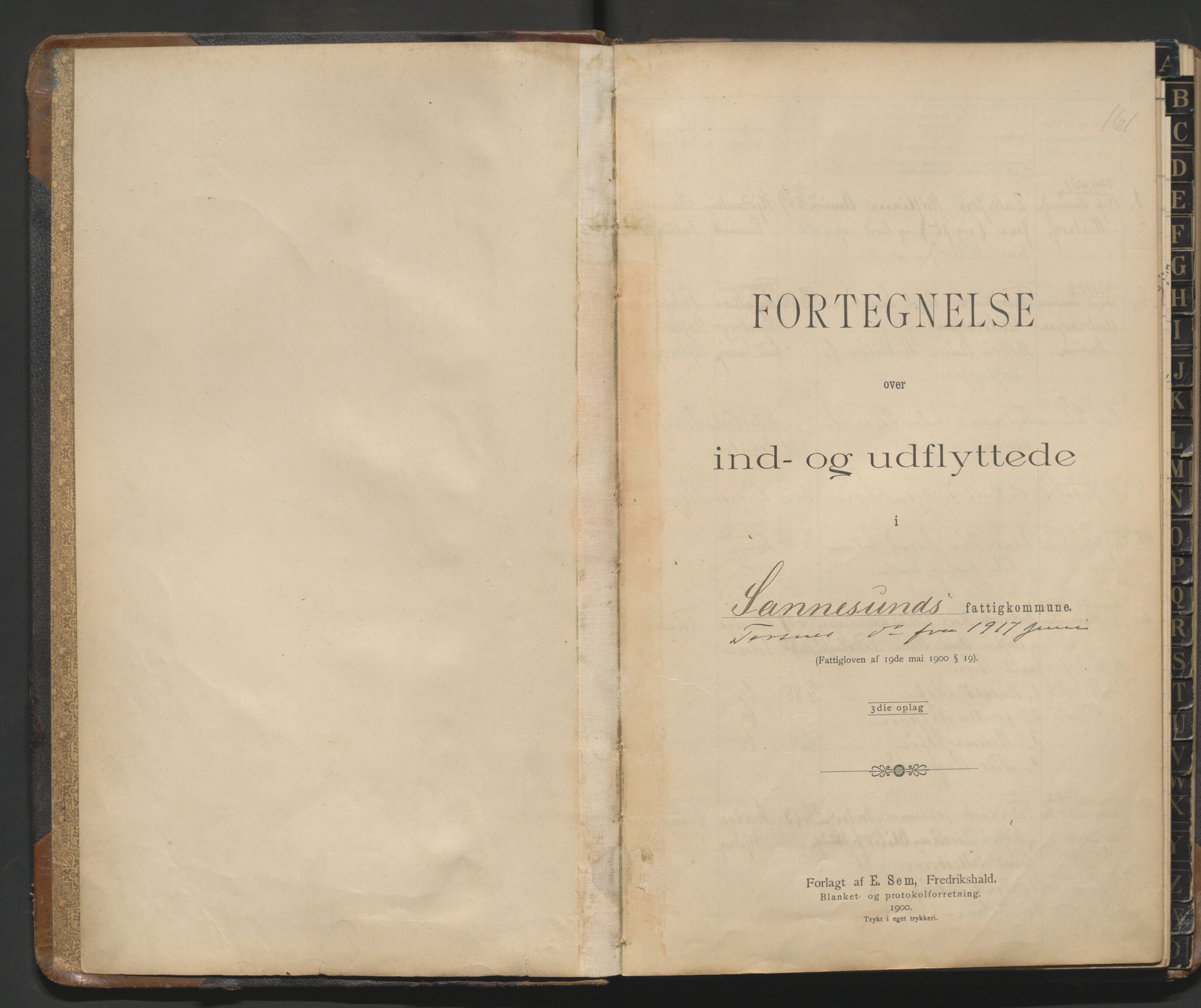 Borge lensmannskontor (Østfold), AV/SAO-A-10176/I/Ia/L0003: Protokoll over inn- og utflyttede i Sannesund fattigkommune (1903-1917) og Torsnes fattigkommune (1917-1922), 1903-1922