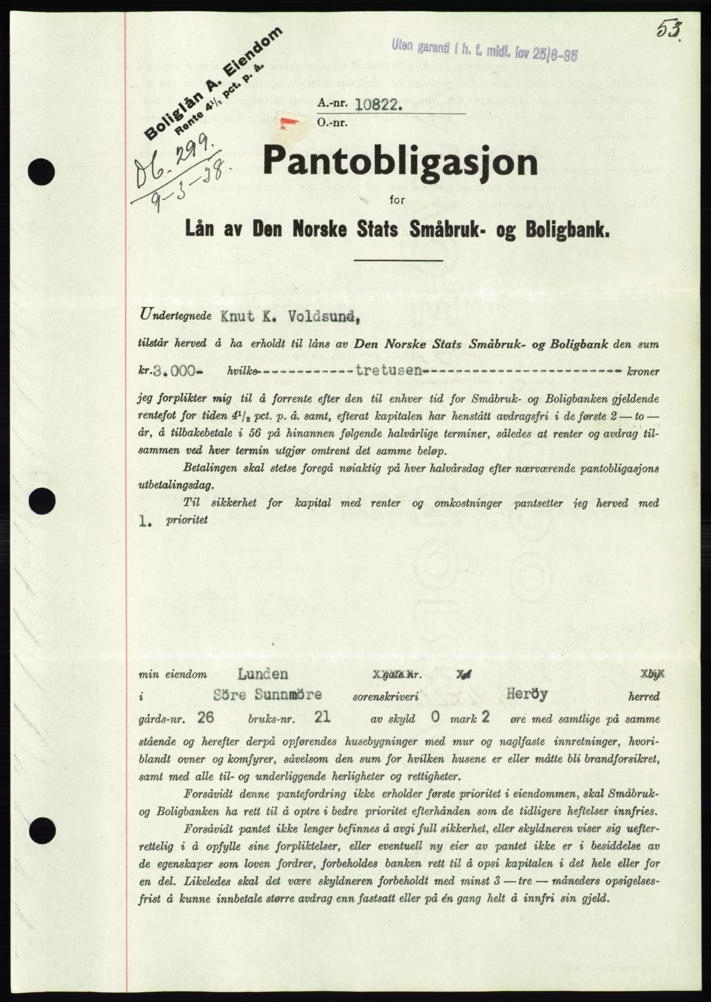 Søre Sunnmøre sorenskriveri, AV/SAT-A-4122/1/2/2C/L0065: Pantebok nr. 59, 1938-1938, Dagboknr: 299/1938