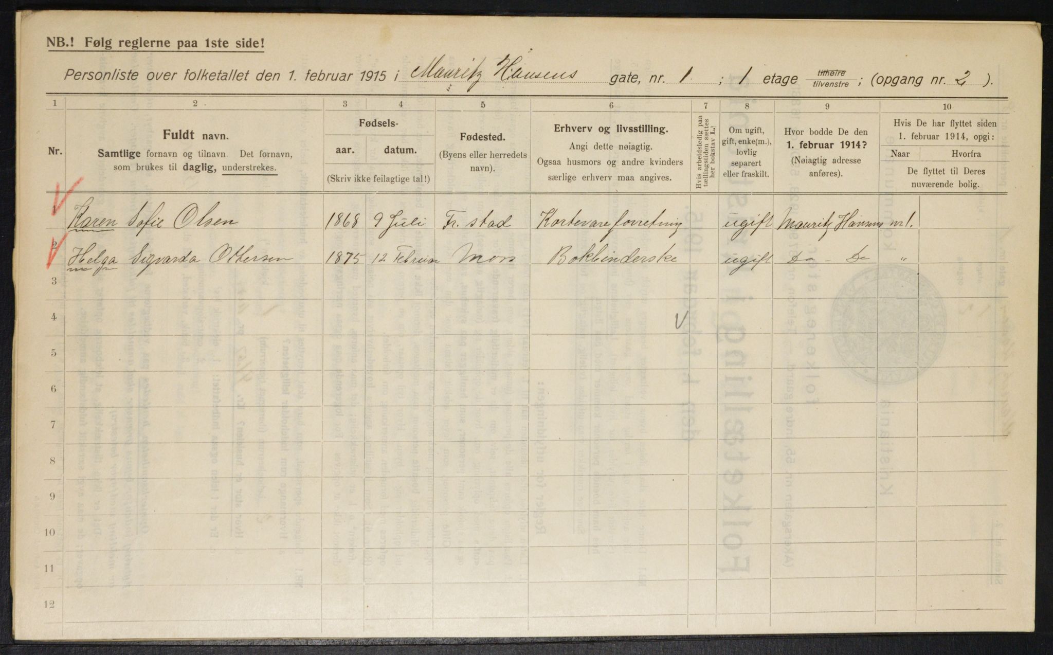 OBA, Kommunal folketelling 1.2.1915 for Kristiania, 1915, s. 64264