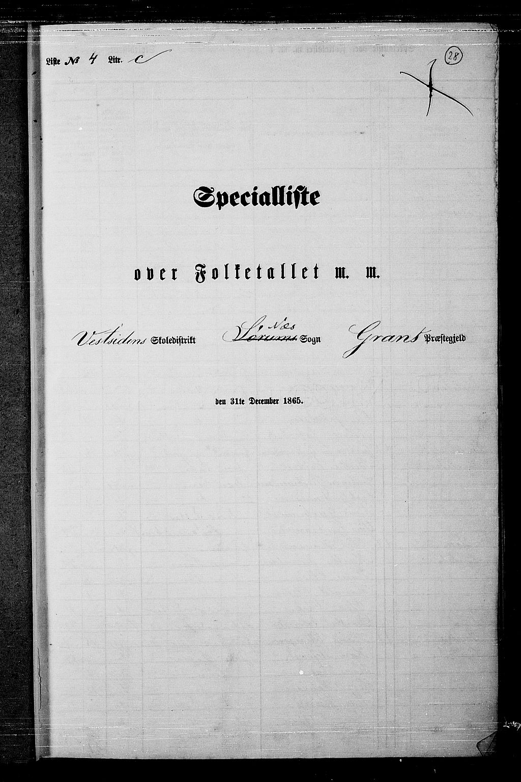 RA, Folketelling 1865 for 0534P Gran prestegjeld, 1865, s. 216