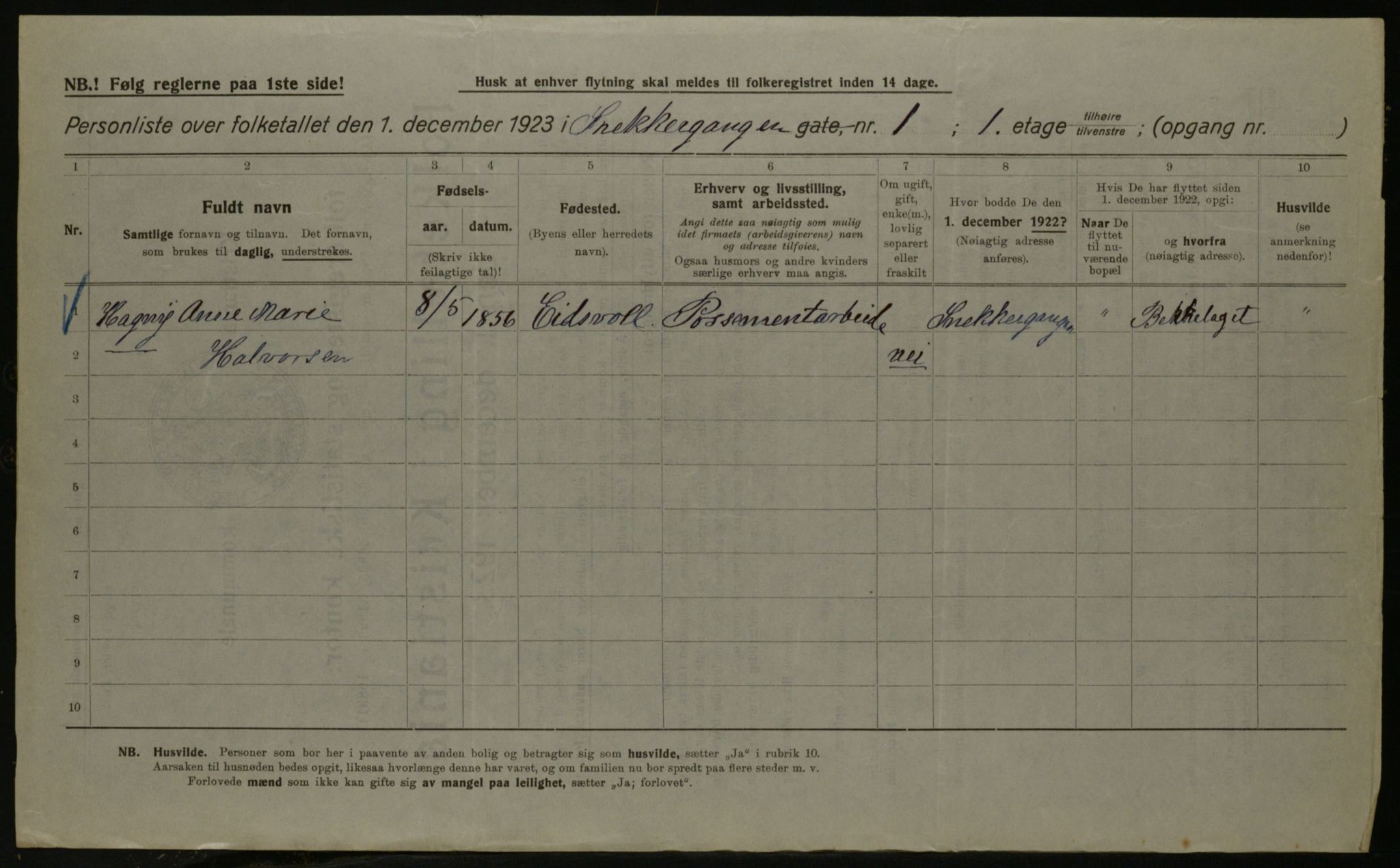 OBA, Kommunal folketelling 1.12.1923 for Kristiania, 1923, s. 108043