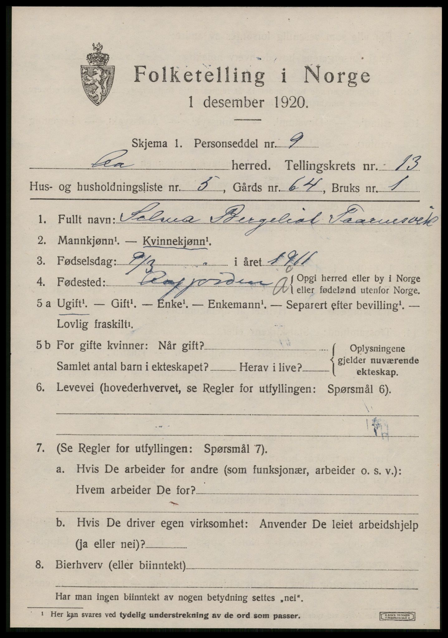 SAT, Folketelling 1920 for 1630 Å herred, 1920, s. 5550