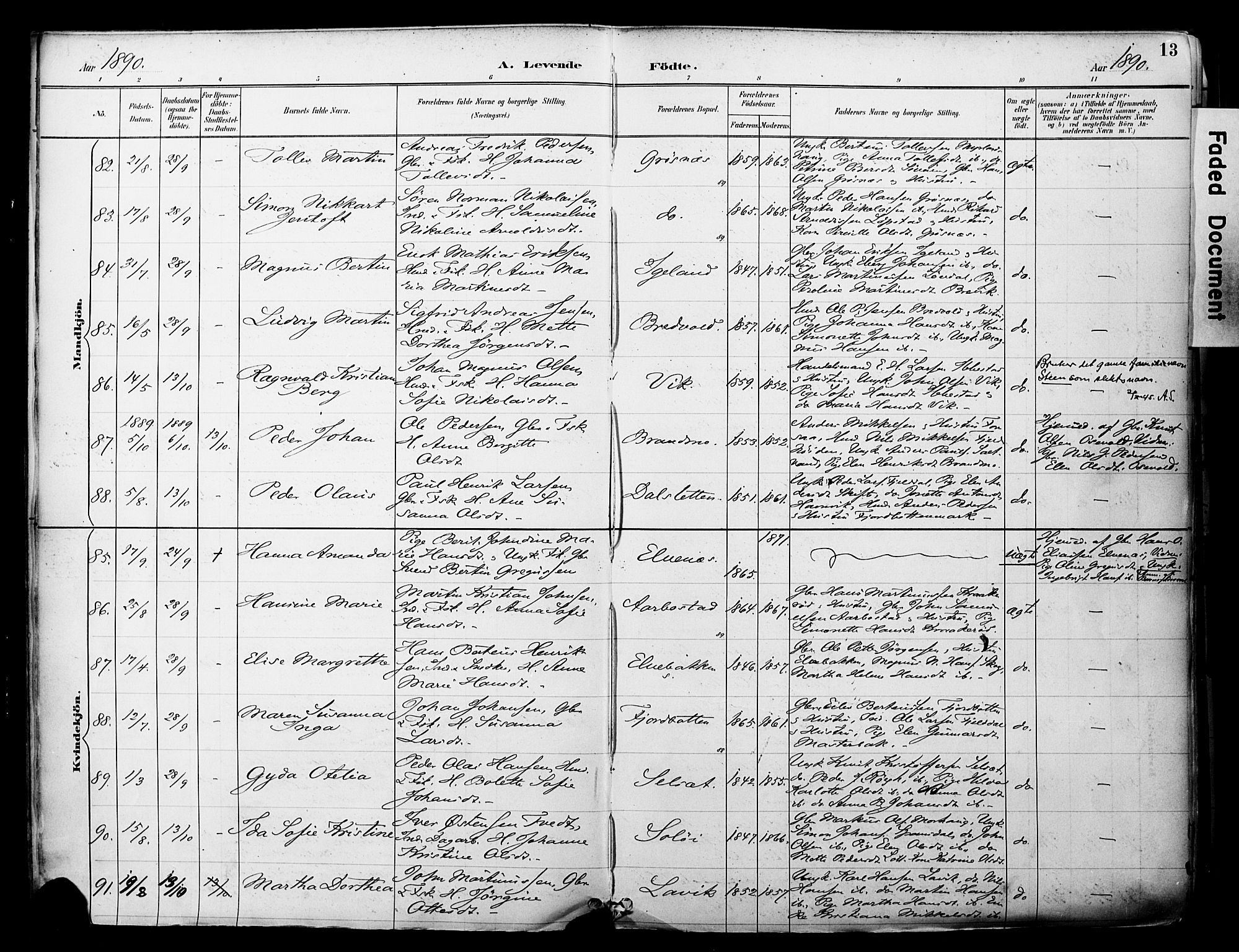 Ibestad sokneprestembete, AV/SATØ-S-0077/H/Ha/Haa/L0012kirke: Ministerialbok nr. 12, 1890-1900, s. 13
