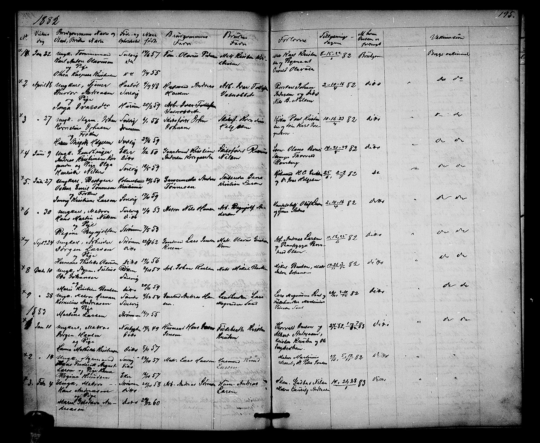 Strømm kirkebøker, AV/SAKO-A-322/G/Ga/L0001: Klokkerbok nr. I 1, 1861-1885, s. 195